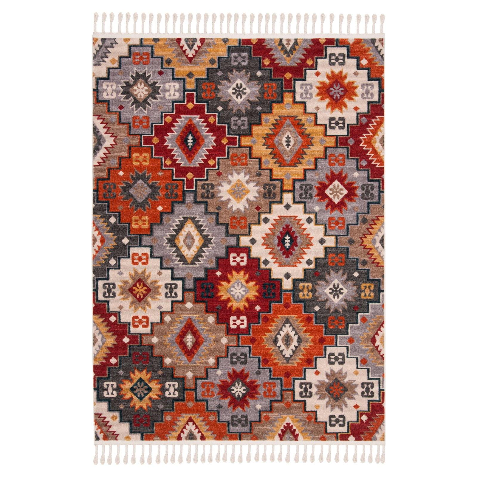 Chenille Medallion Braided Edge Rectangular Rug in Red - 4' x 5'4"