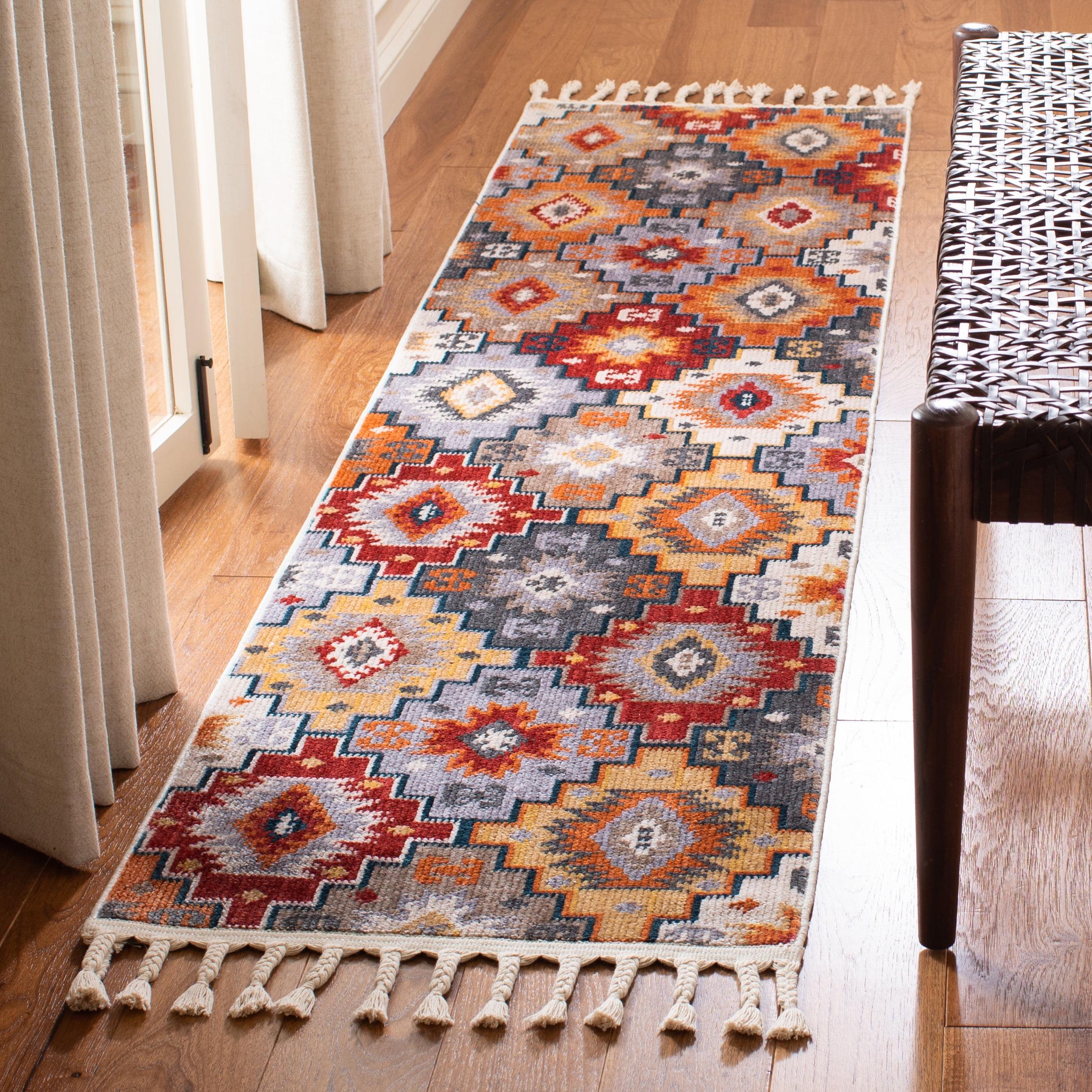 Braided Medallion 25'' Red and Grey Wool Blend Runner Rug