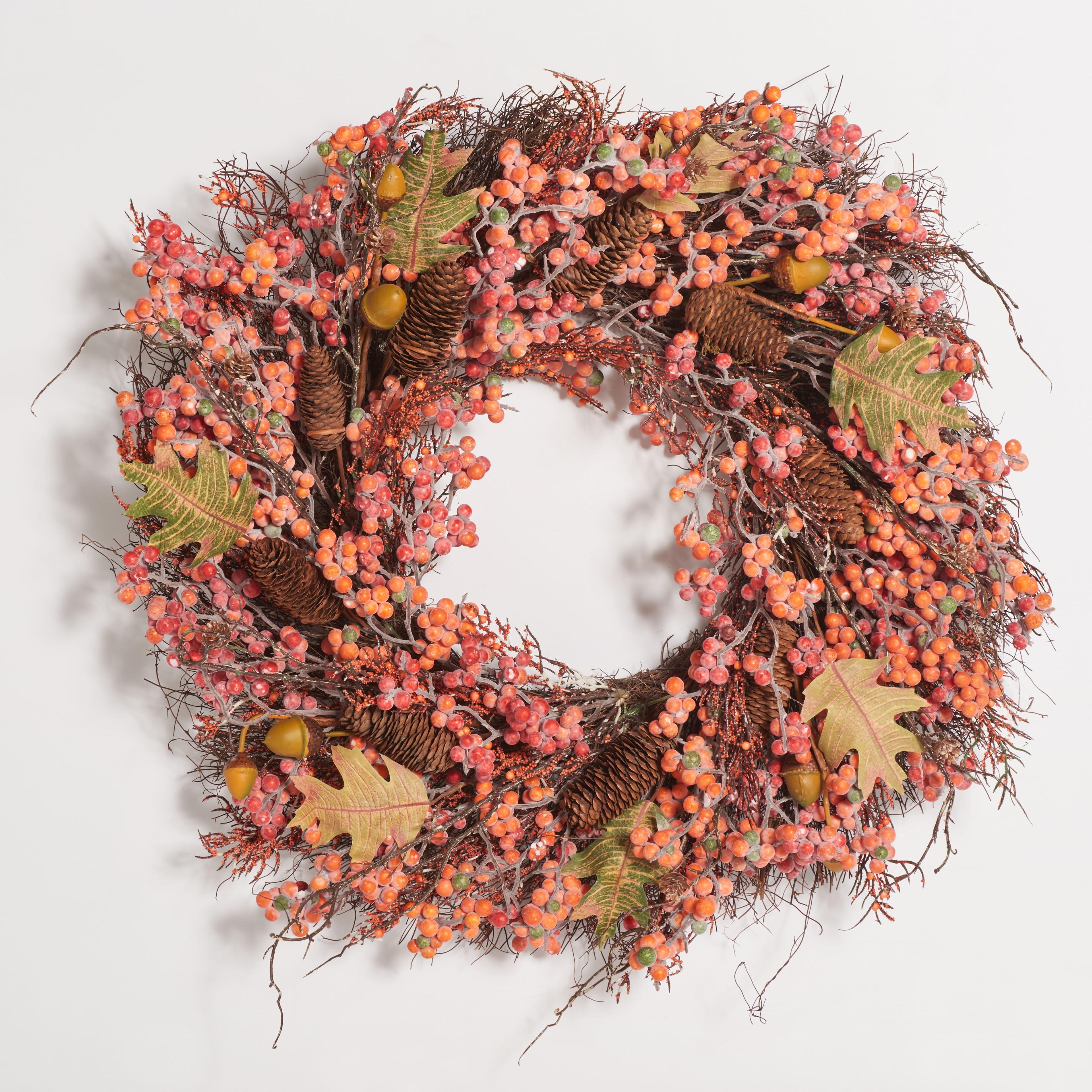 Faux 26" Berry, Acorn, Pine Cone & Oak Leaf Wreath - Multicolored - Safavieh