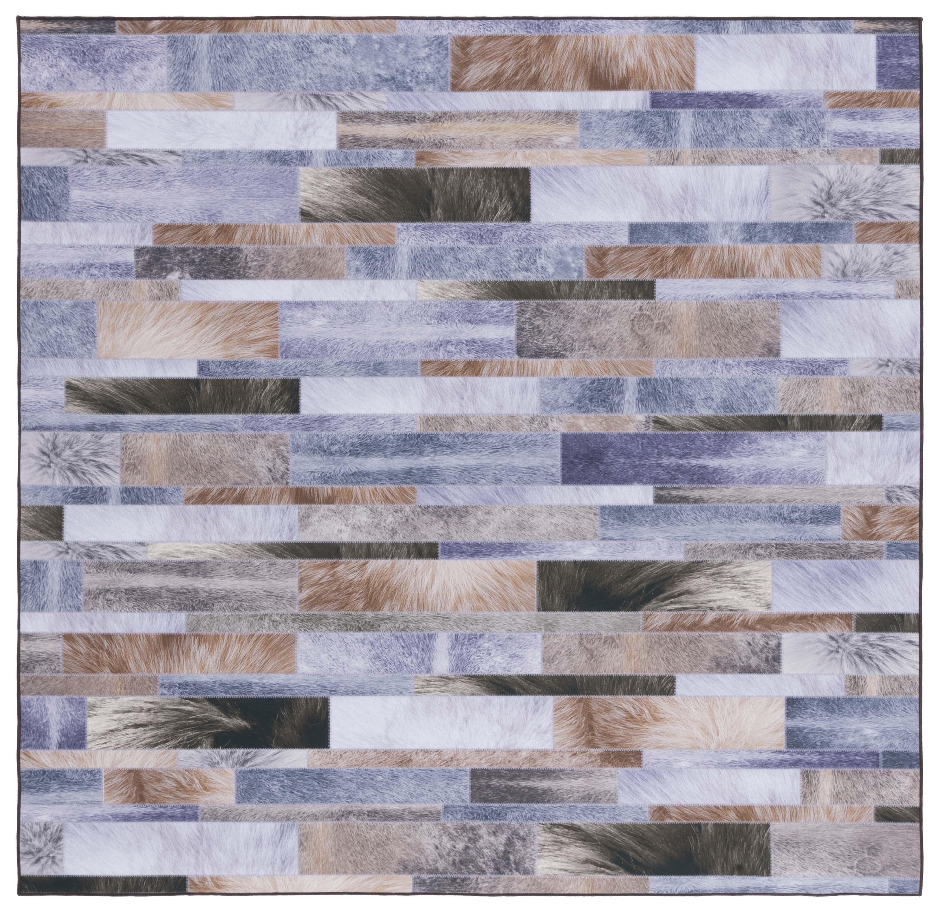 Faux Hide FAH515 Power Loomed Machine Washable Area Rug - Beige/Purple - 6'x6' - Safavieh.