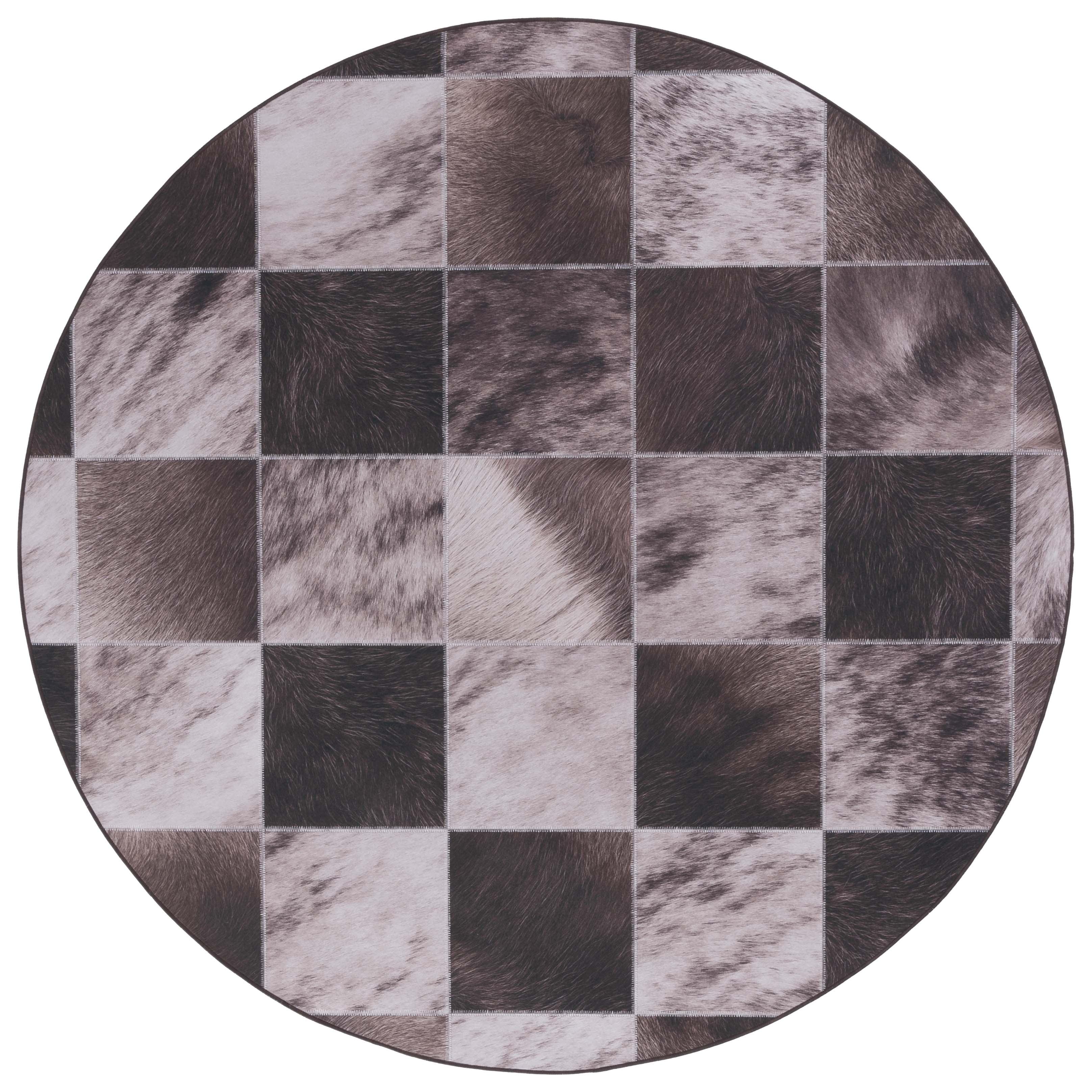 Faux Hide FAH535 Power Loomed Machine Washable Area Rug - Light Brown/Brown - 6' Round - Safavieh.