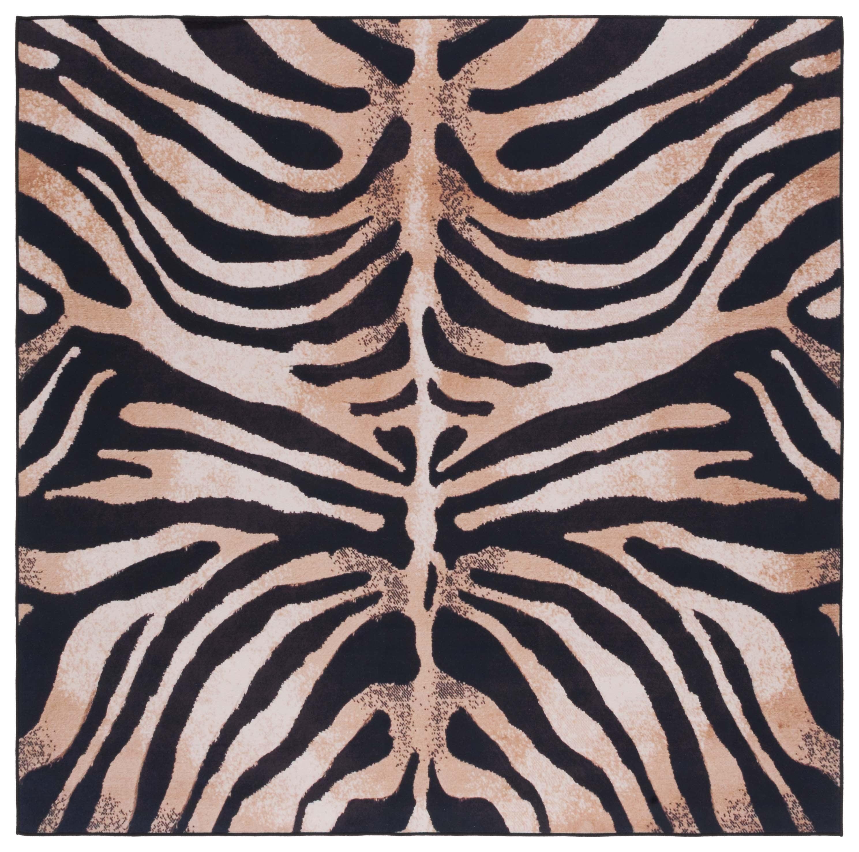 6' x 6' Square Black and Light Orange Faux Fur Rug