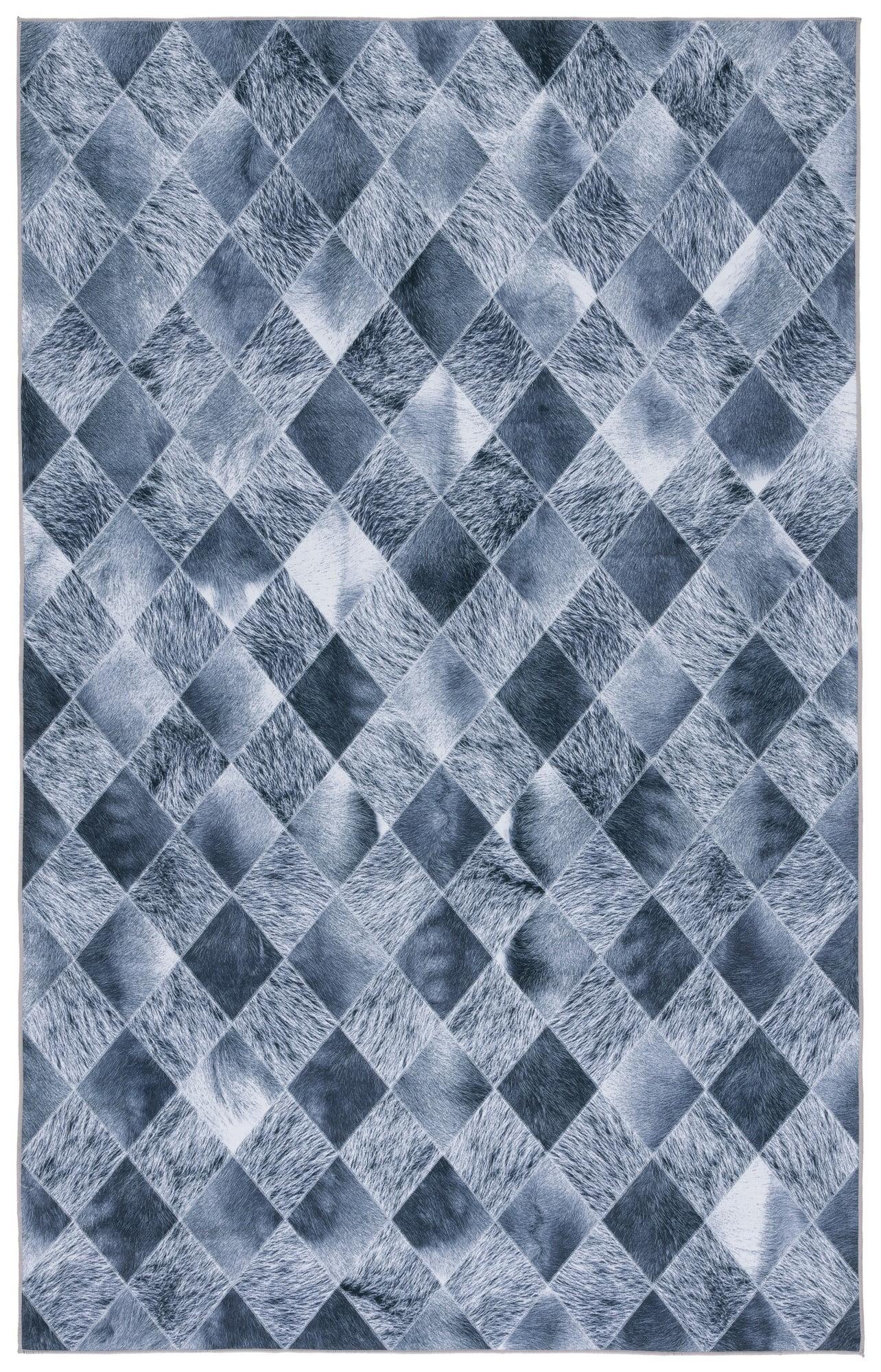 Gray Faux Fur Diamond Pattern Washable Area Rug