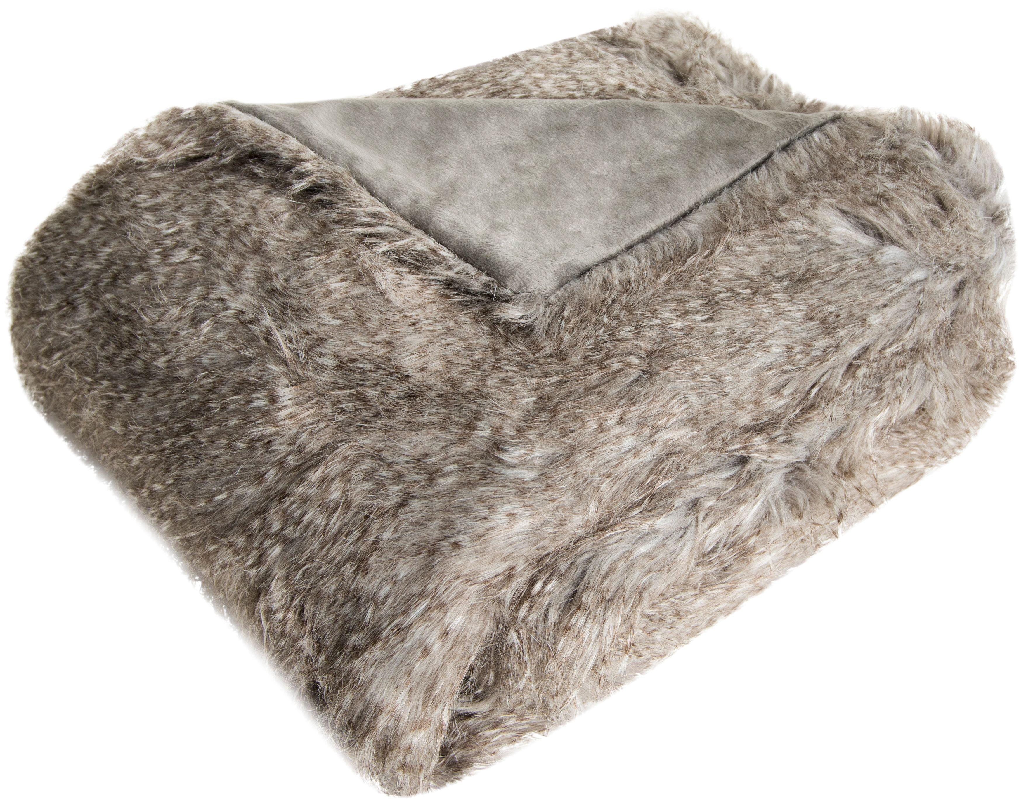 Gray Faux Fur Machine Washable Throw Blanket