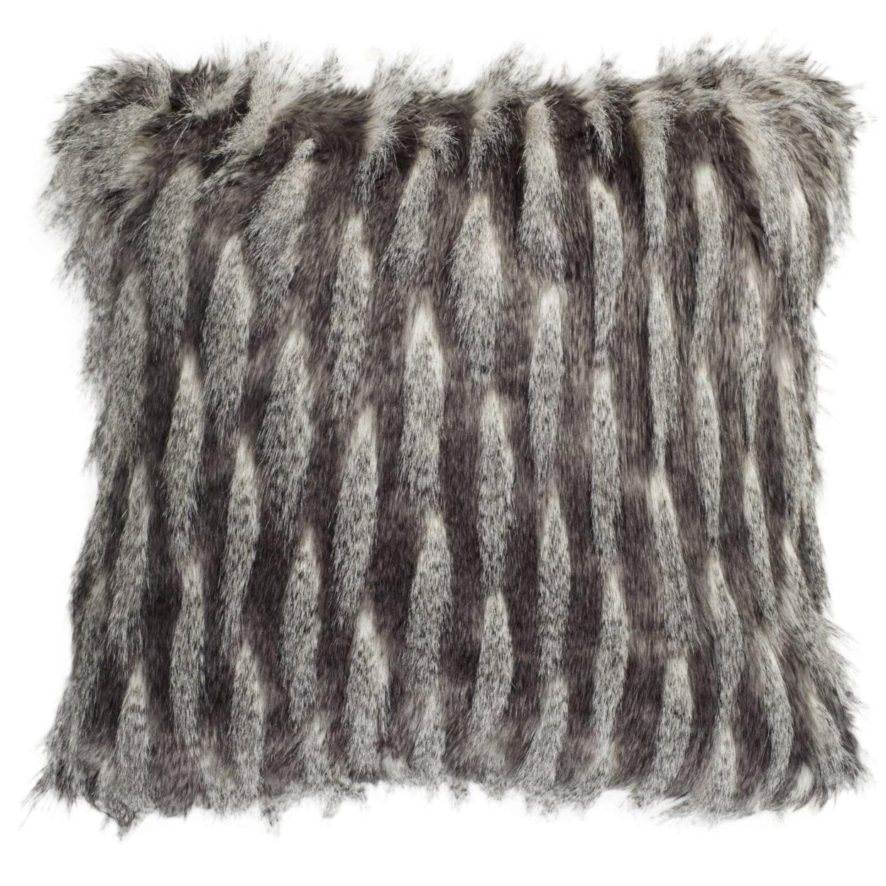 Black and Gray Faux Fur 20" Throw Pillow