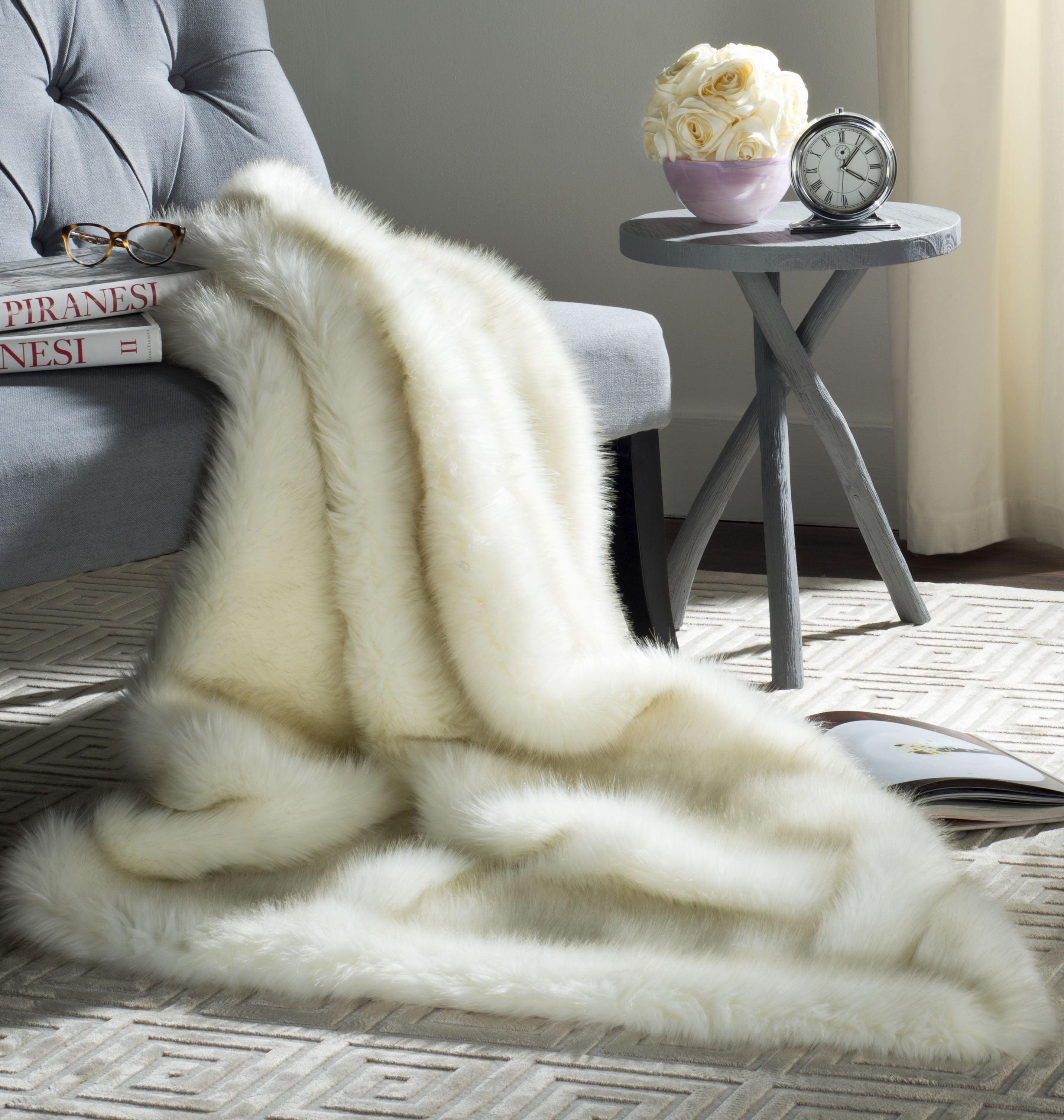 Luxurious White Faux Fur Throw Blanket, 60" x 50"