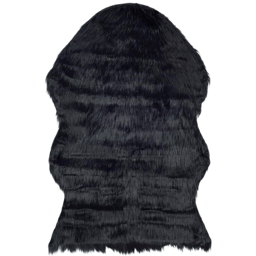 SAFAVIEH Faux Sheep Skin Jadyn Animal Area Rug, Black, 4' x 6'
