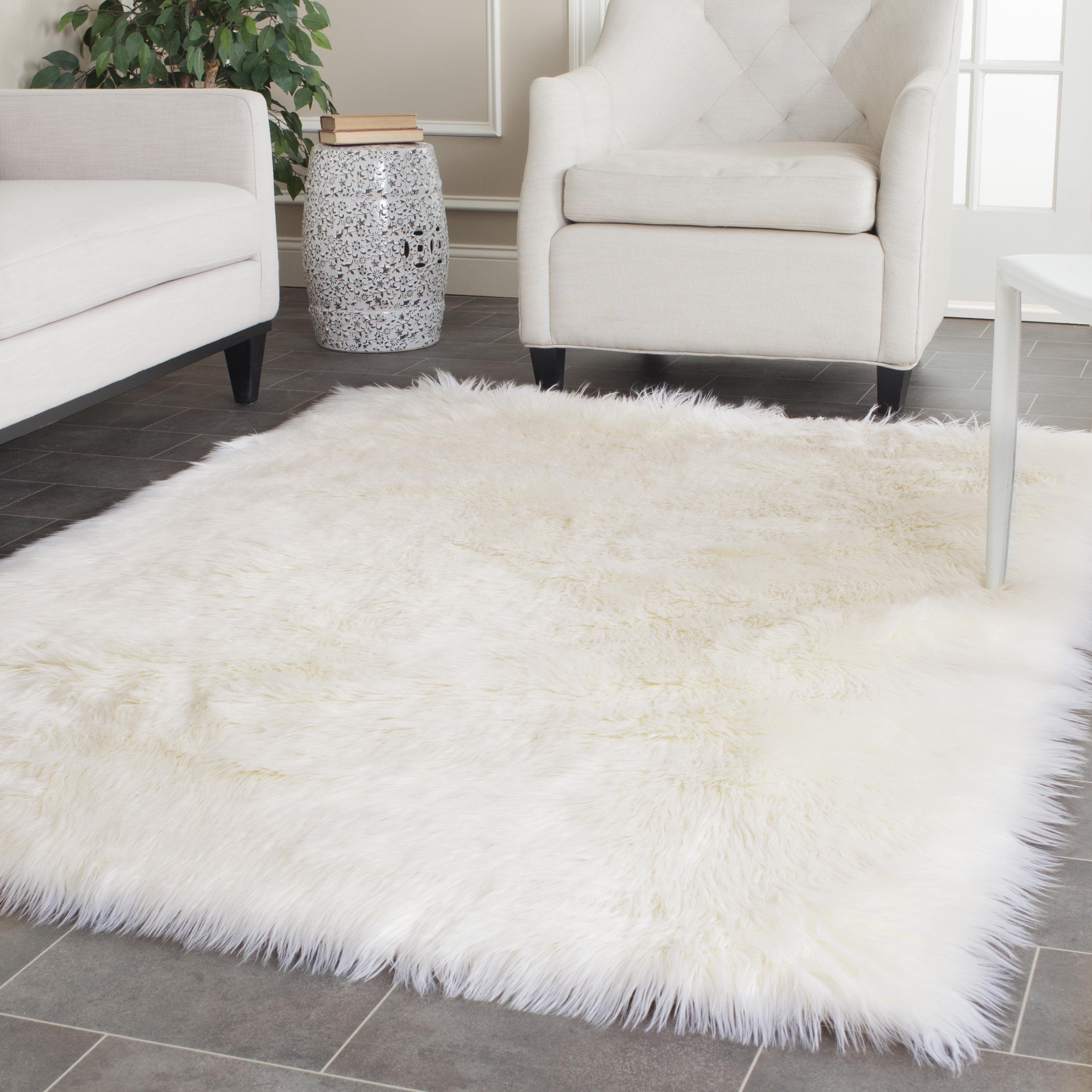 SAFAVIEH Faux Sheep Skin Vesna Solid Plush Area Rug, Ivory, 5' x 7'