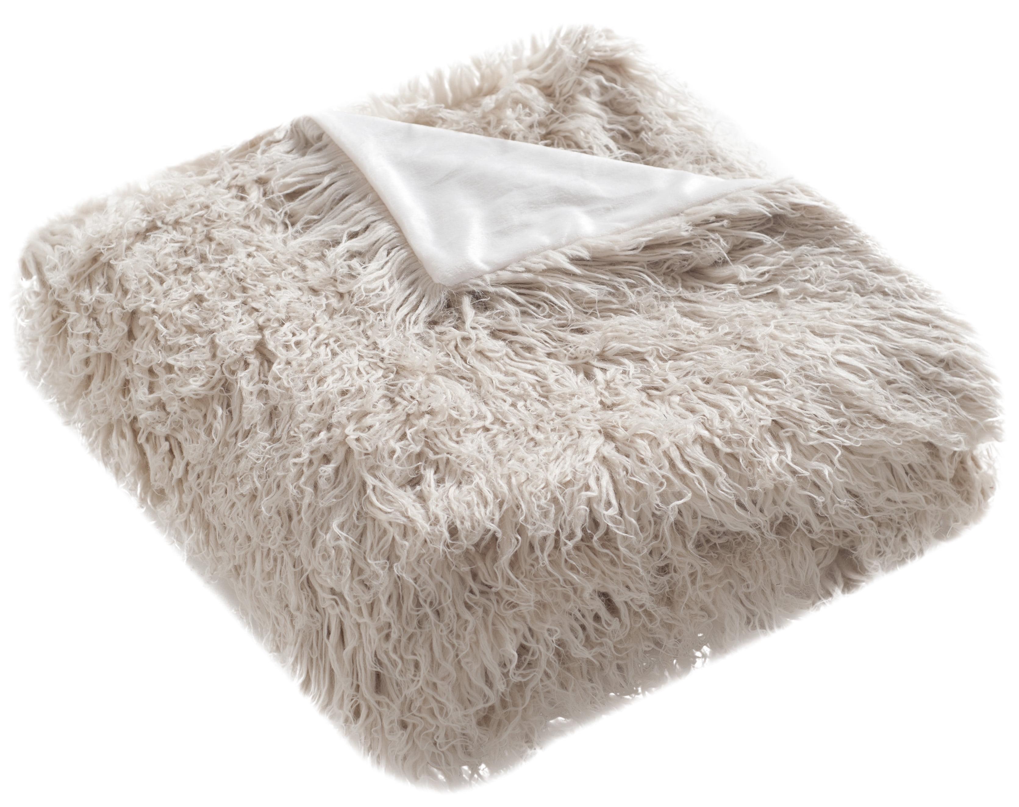 Beige Faux Fur Sherpa Throw Blanket 50" x 60"