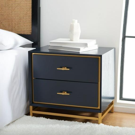 Fenno 2 Drawer Nightstand - Teal/Brass - Safavieh.