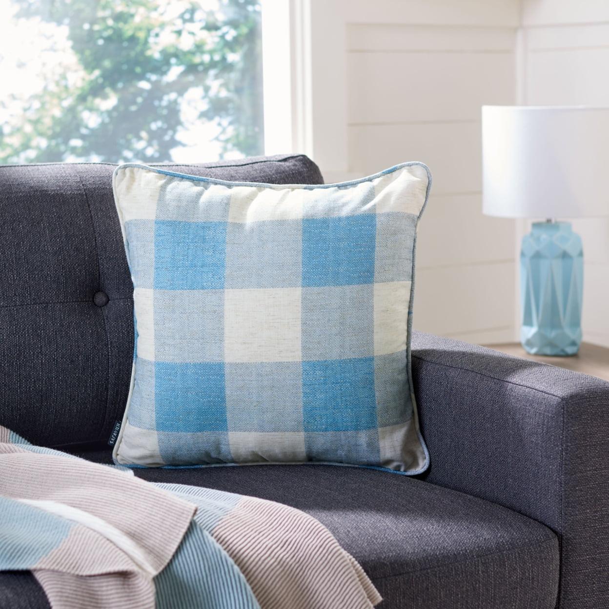 Blue and White Plaid Rectangular Decorative Pillow