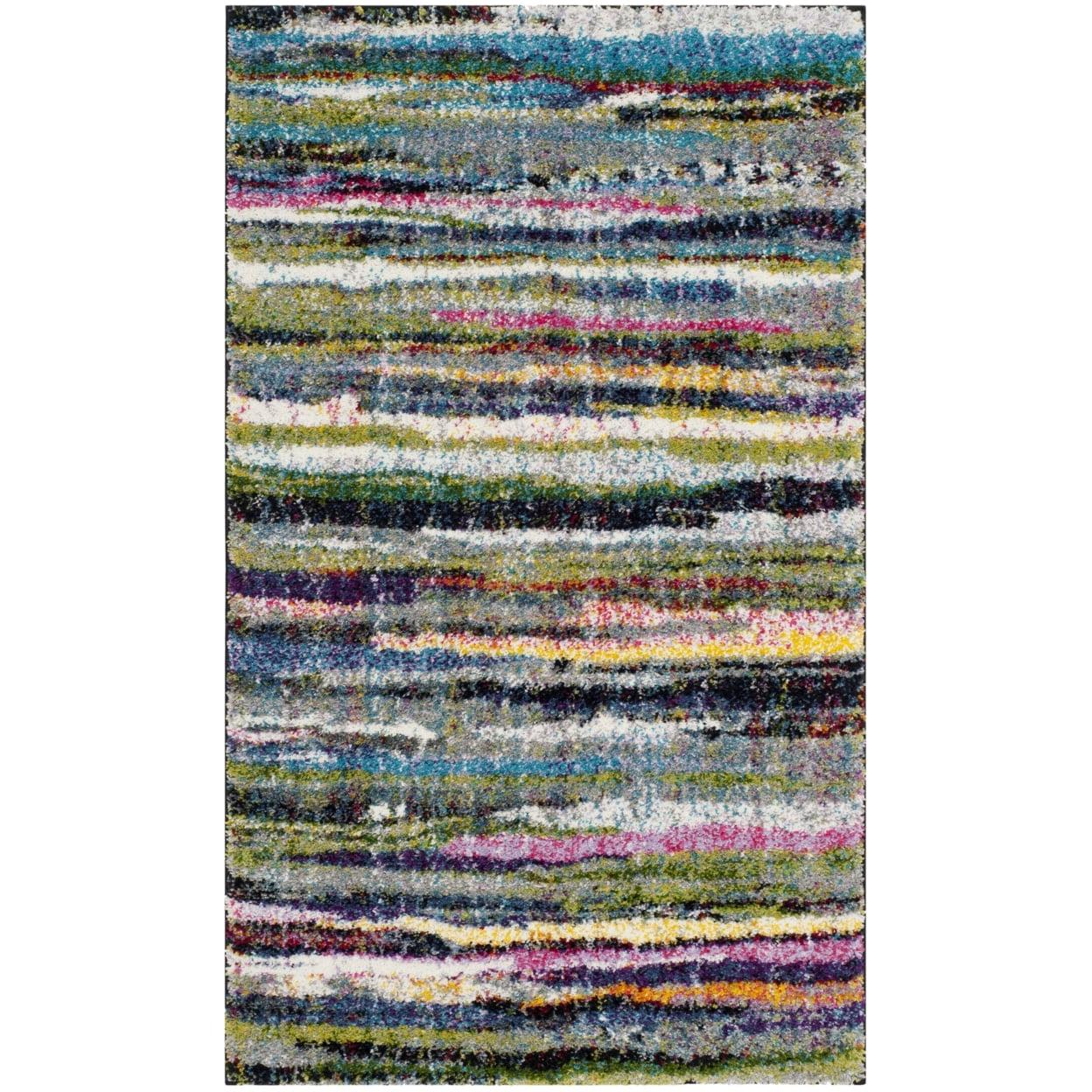 Abstract Shag Fusion Black and Multicolor Synthetic Rug 3' x 5'