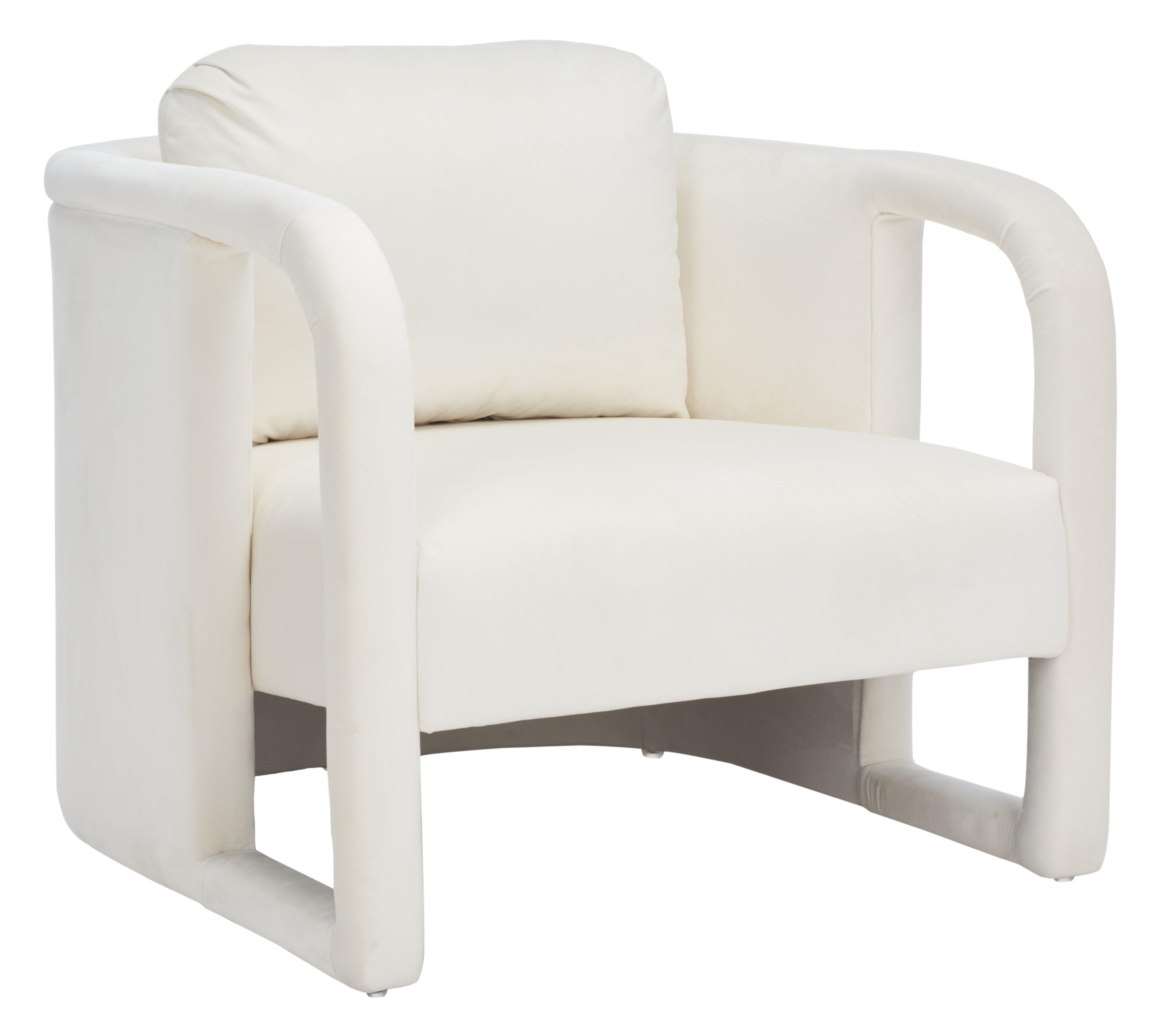 Sasha Cream Velvet Wood Accent Chair with Cut-Out Arms