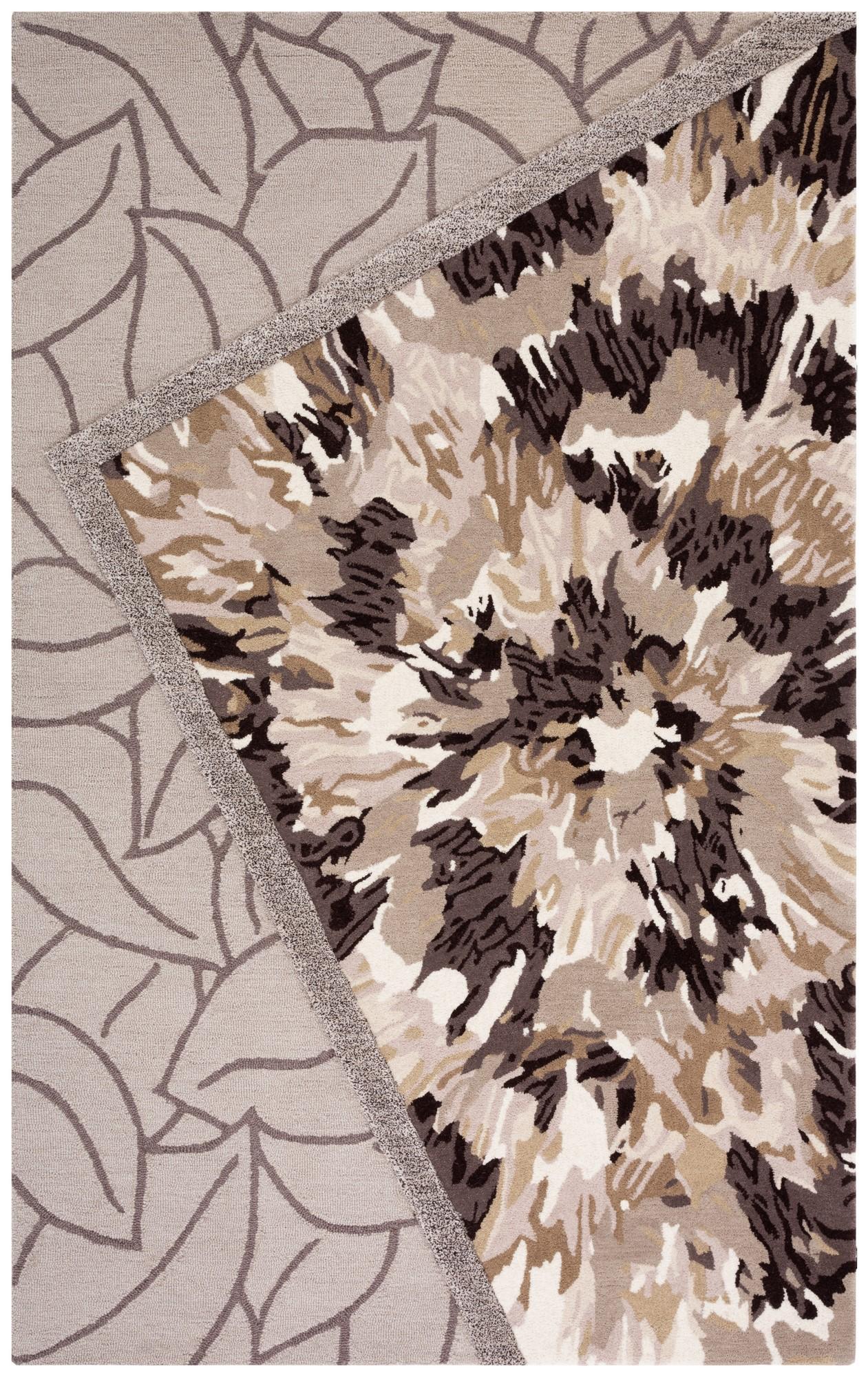 Art Deco Floral Wool Area Rug in Beige/Brown - 4' x 6'