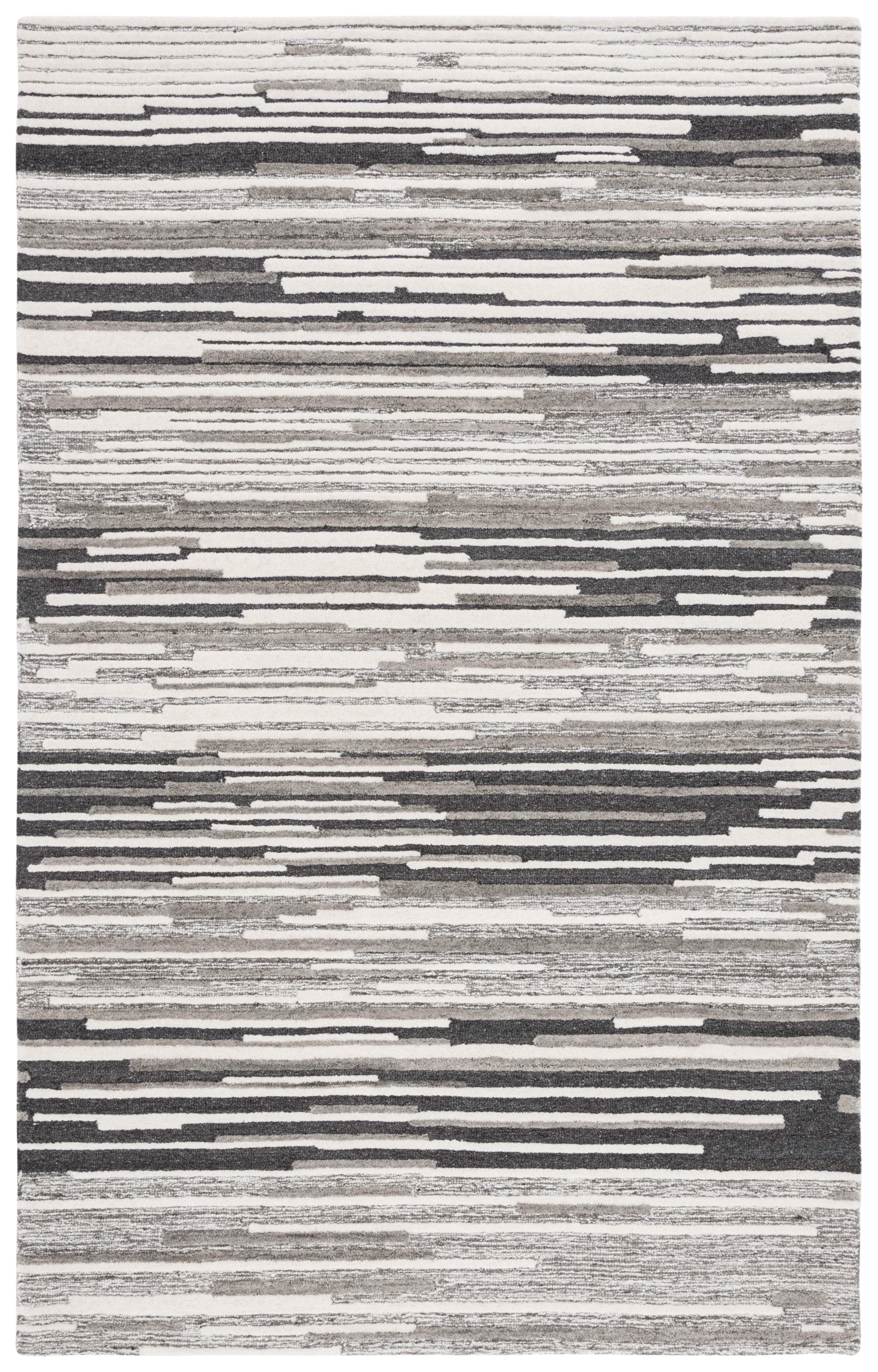 Gray and White Abstract Handmade Wool Silk Area Rug, 3' x 5'