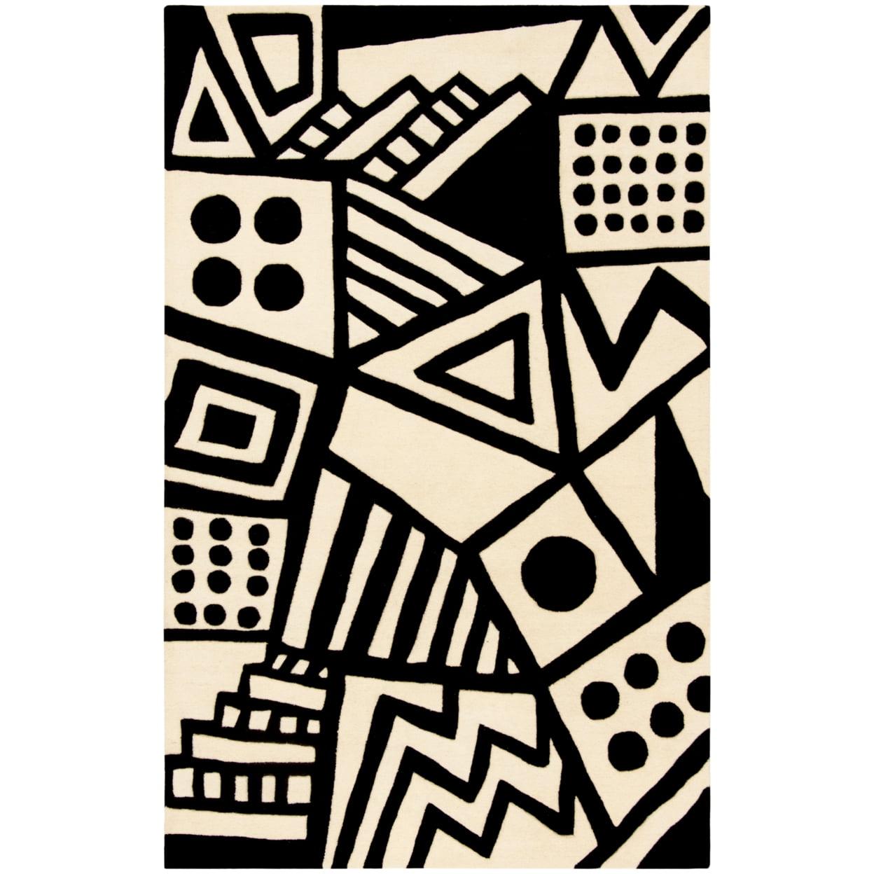 Black Geometric Tufted Handmade Wool Area Rug, 8 ft. x 10 ft.