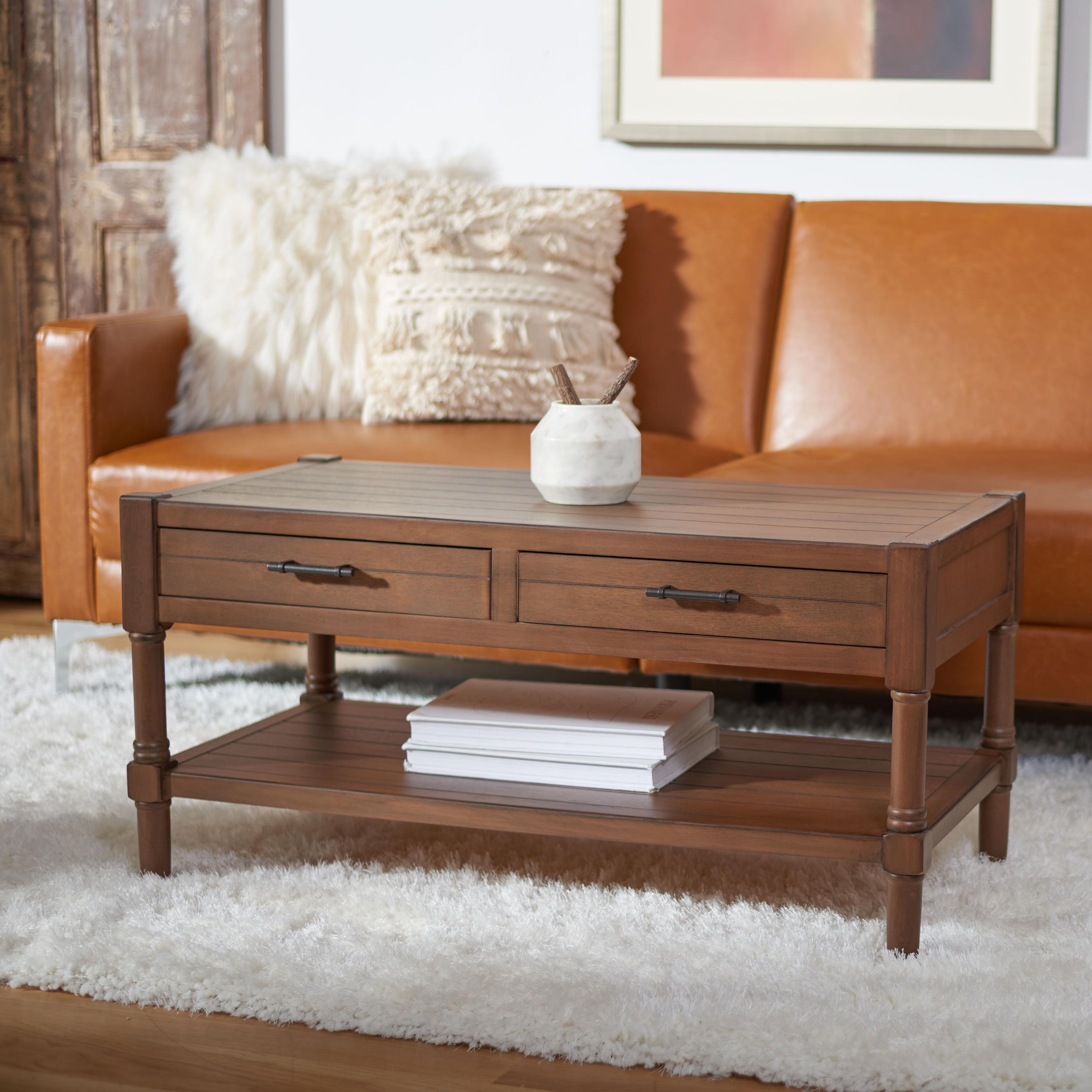 SAFAVIEH Filbert Solid 2 Drawer Coffee Table, Brown