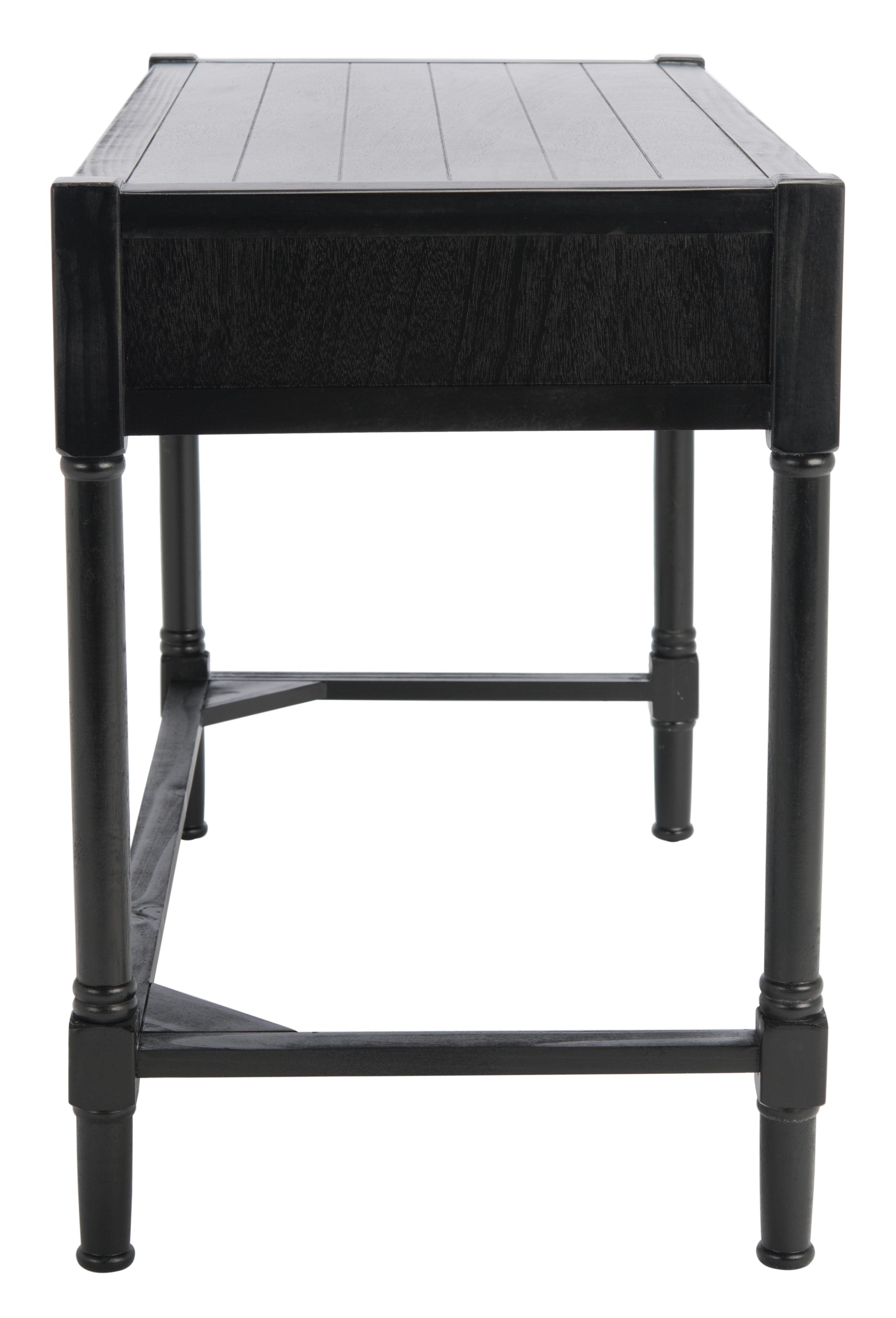 Elegant Carved Black Wood Writing Desk with Dual Storage Drawers