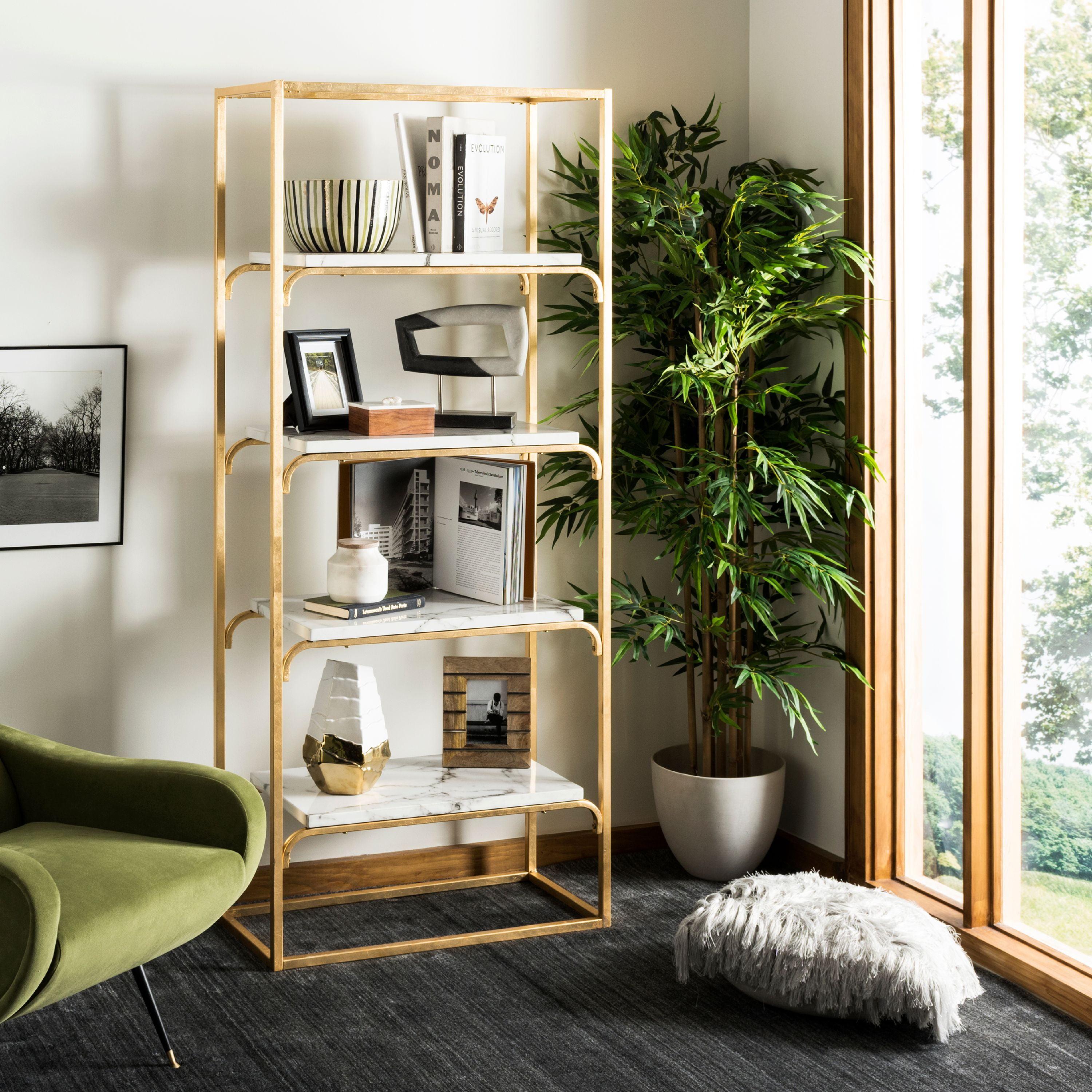 Transitional Gold & White Marble Veneer 4-Tier Etagere