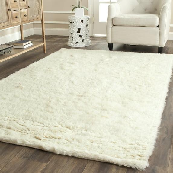 SAFAVIEH Flokati Gisselle Solid Wool Area Rug, Ivory, 6' x 6' Square