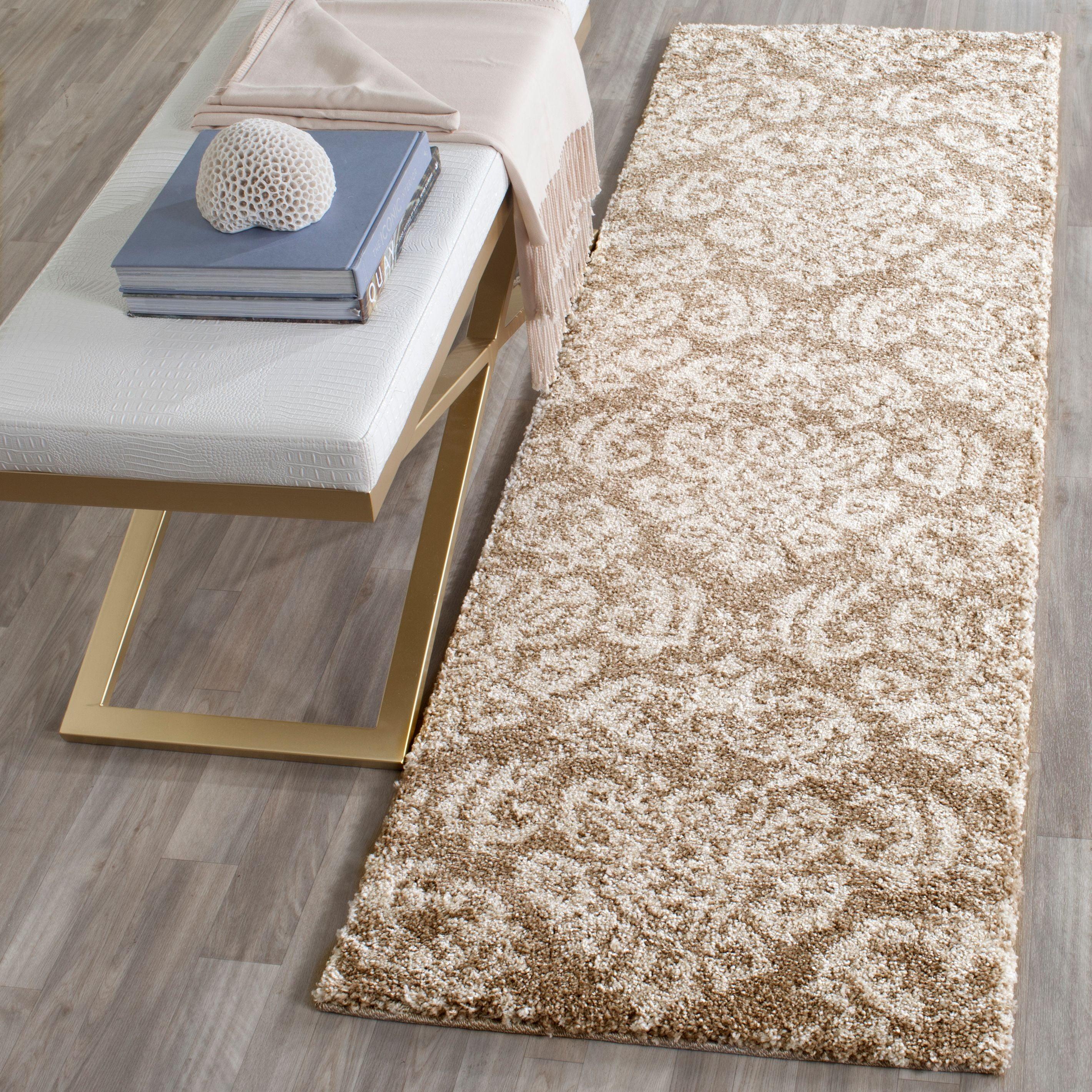 Florida Shag SG460 Power Loomed Indoor Runner Rug - Beige/Cream - 2'3"x11' - Safavieh