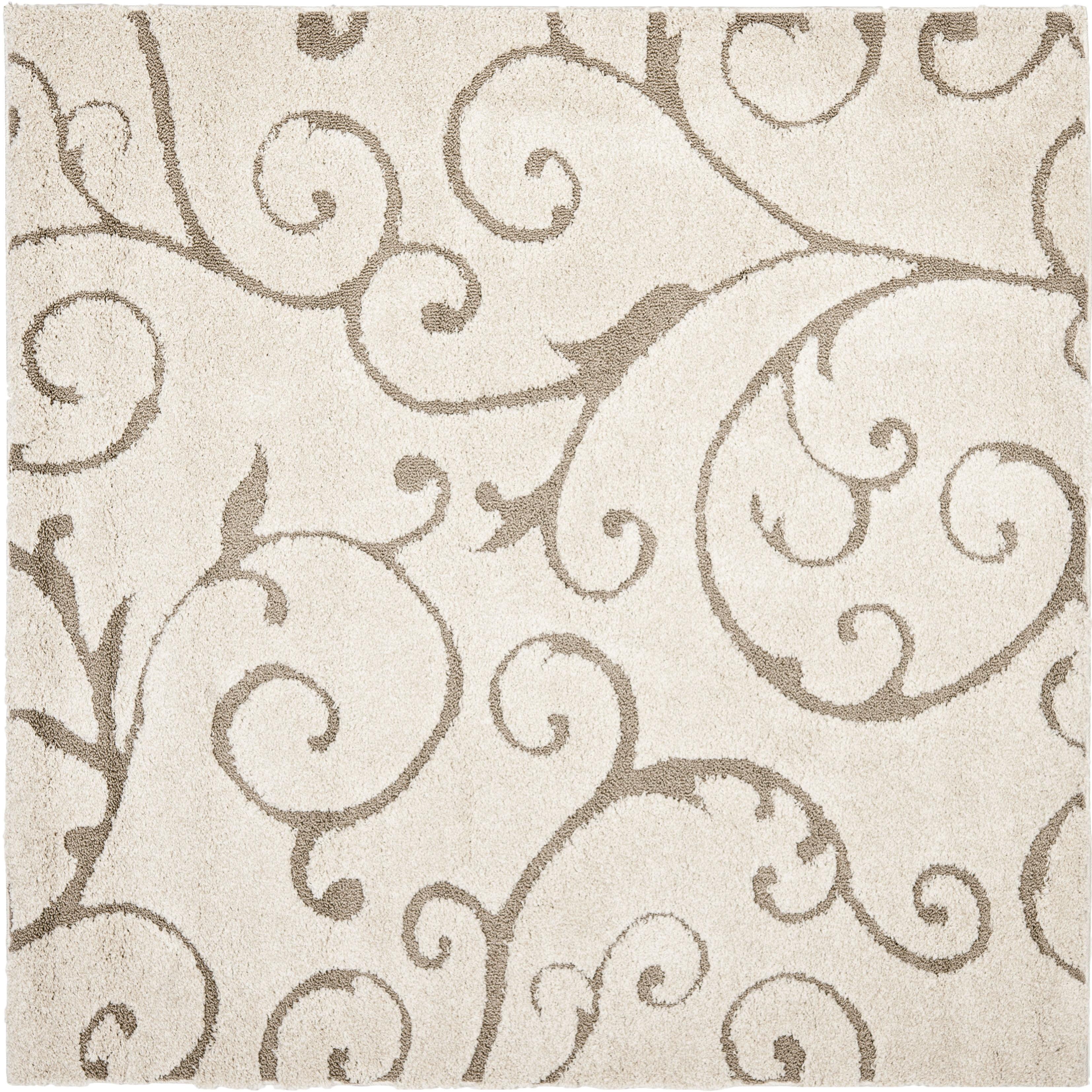 SAFAVIEH Florida Doug Floral Vines Shag Area Rug, Cream/Beige, 3'3" x 3'3"Square