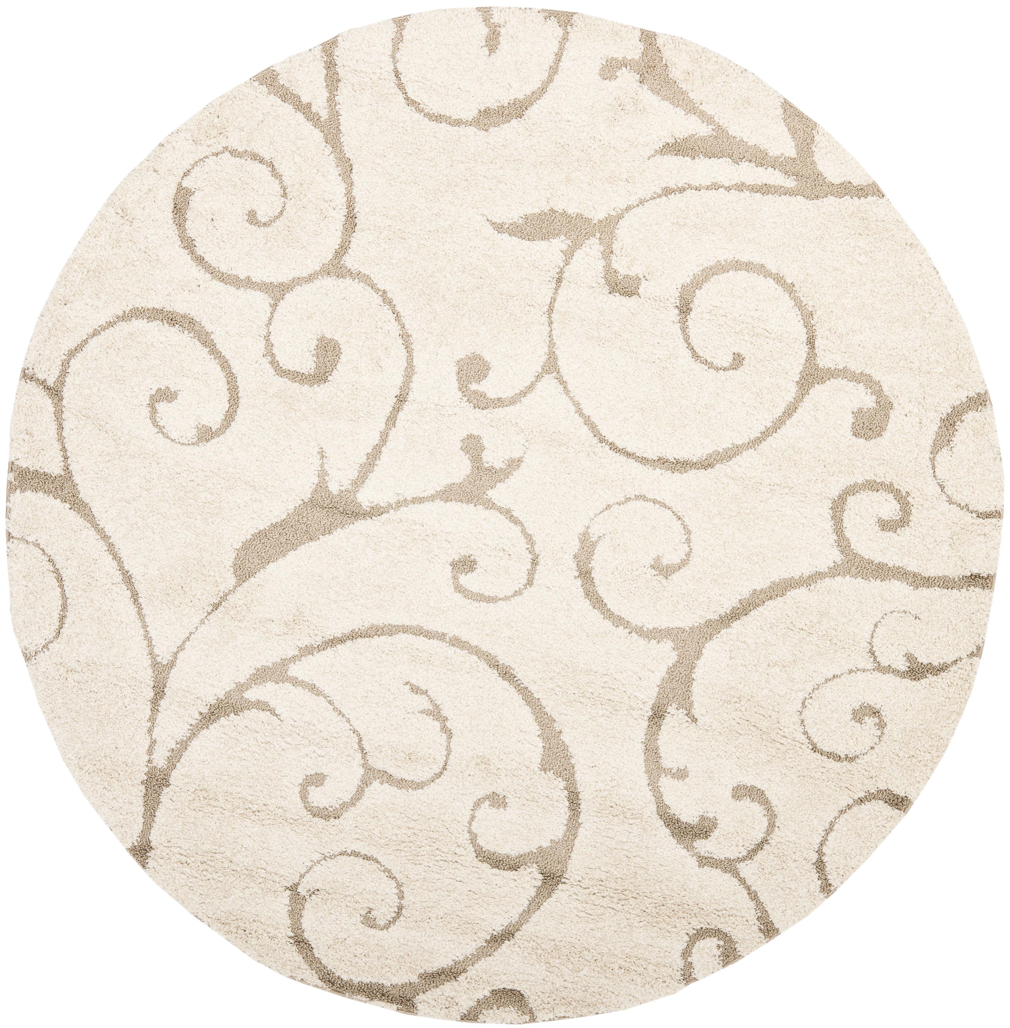 Luxurious Cream Beige 4' Round Synthetic Shag Rug