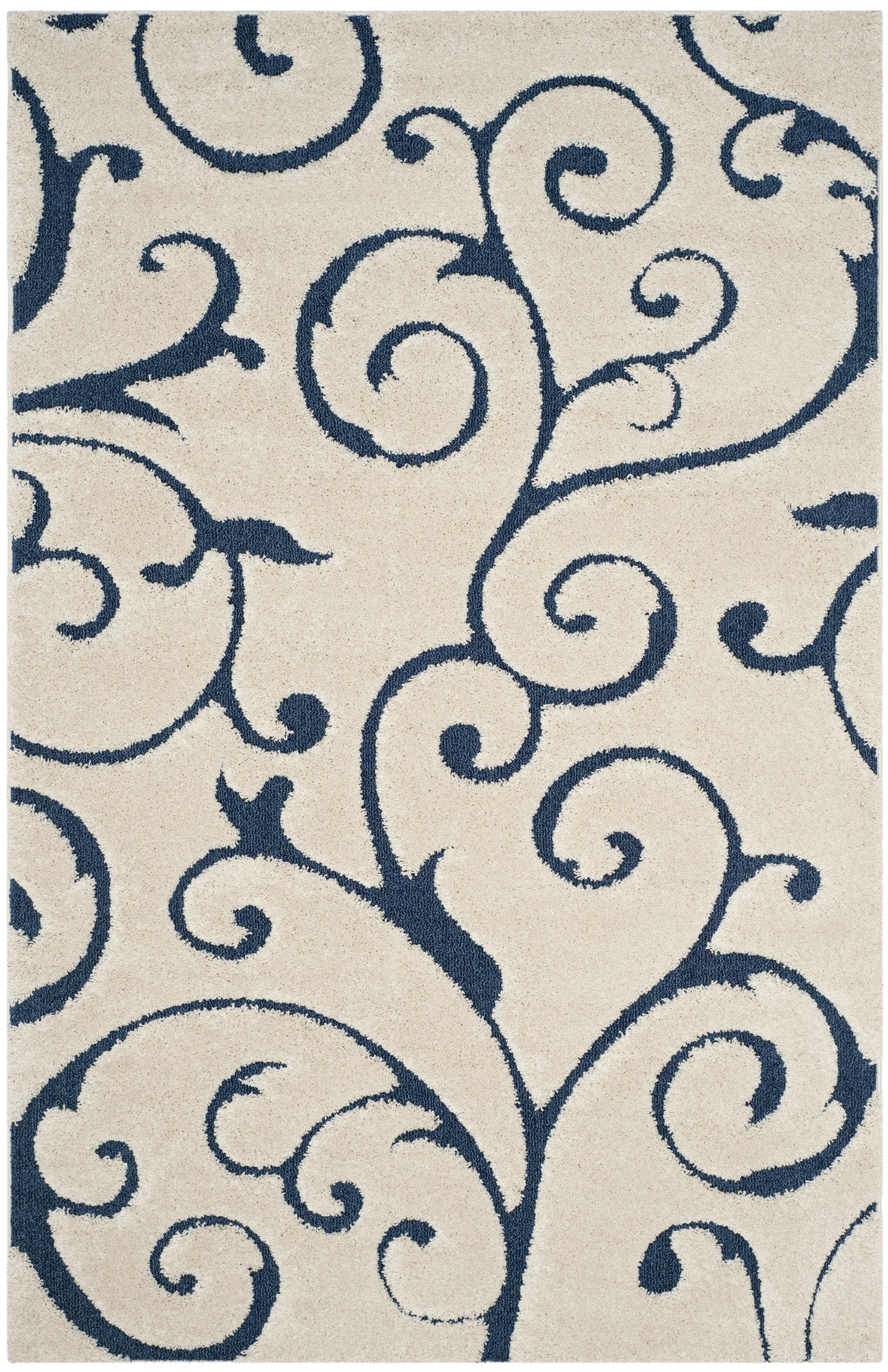 Florida Shag SG455 Power Loomed Indoor Area Rug - Cream/Blue - 5'3"x7'6" - Safavieh.
