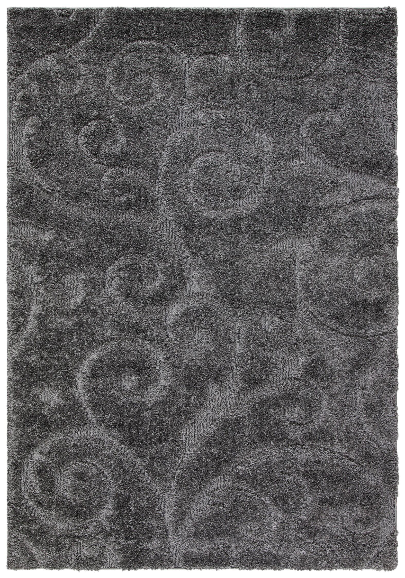 Gray Floral Shag Rectangular Synthetic Area Rug