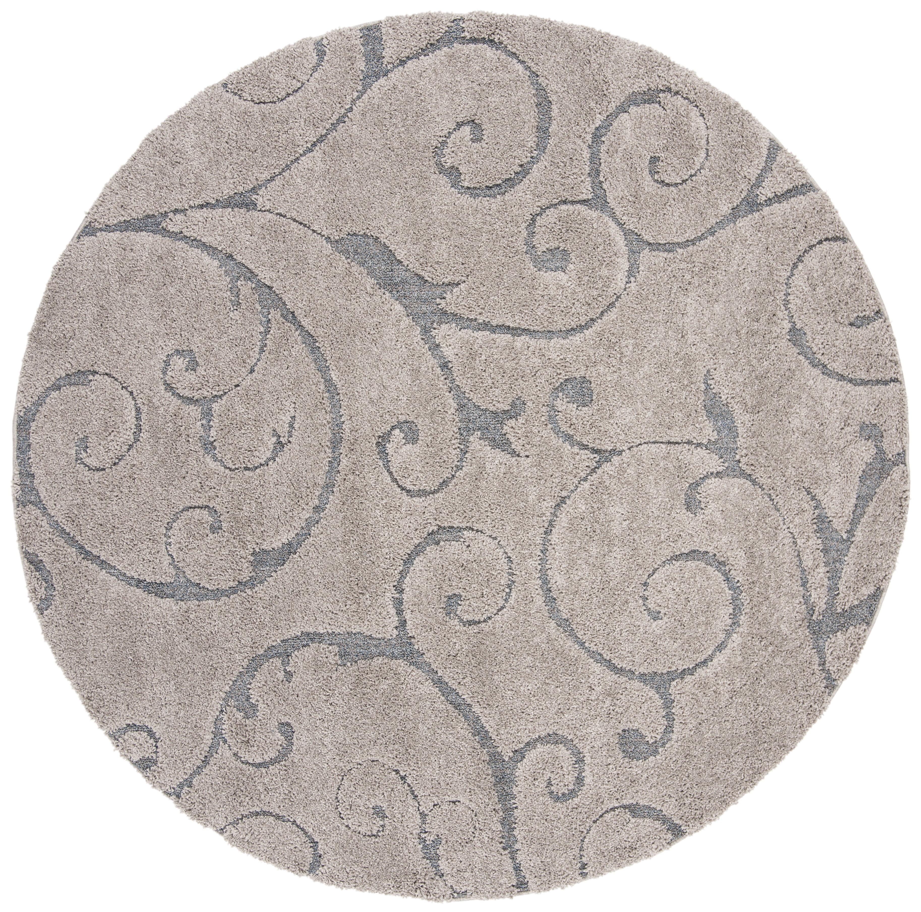 SAFAVIEH Florida Doug Floral Vines Shag Area Rug, Grey/Light Blue, 10' x 10' Round