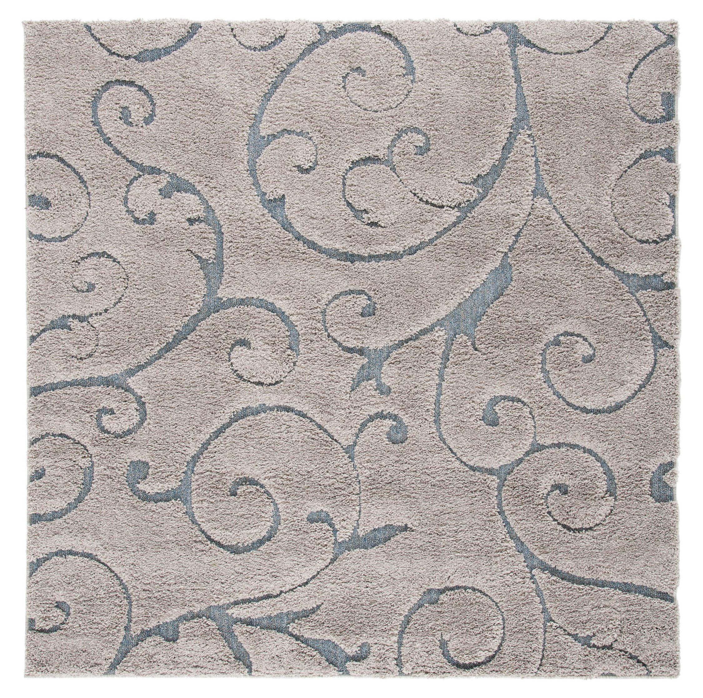 SAFAVIEH Florida Doug Floral Vines Shag Area Rug, Grey/Light Blue, 9' x 9' Square