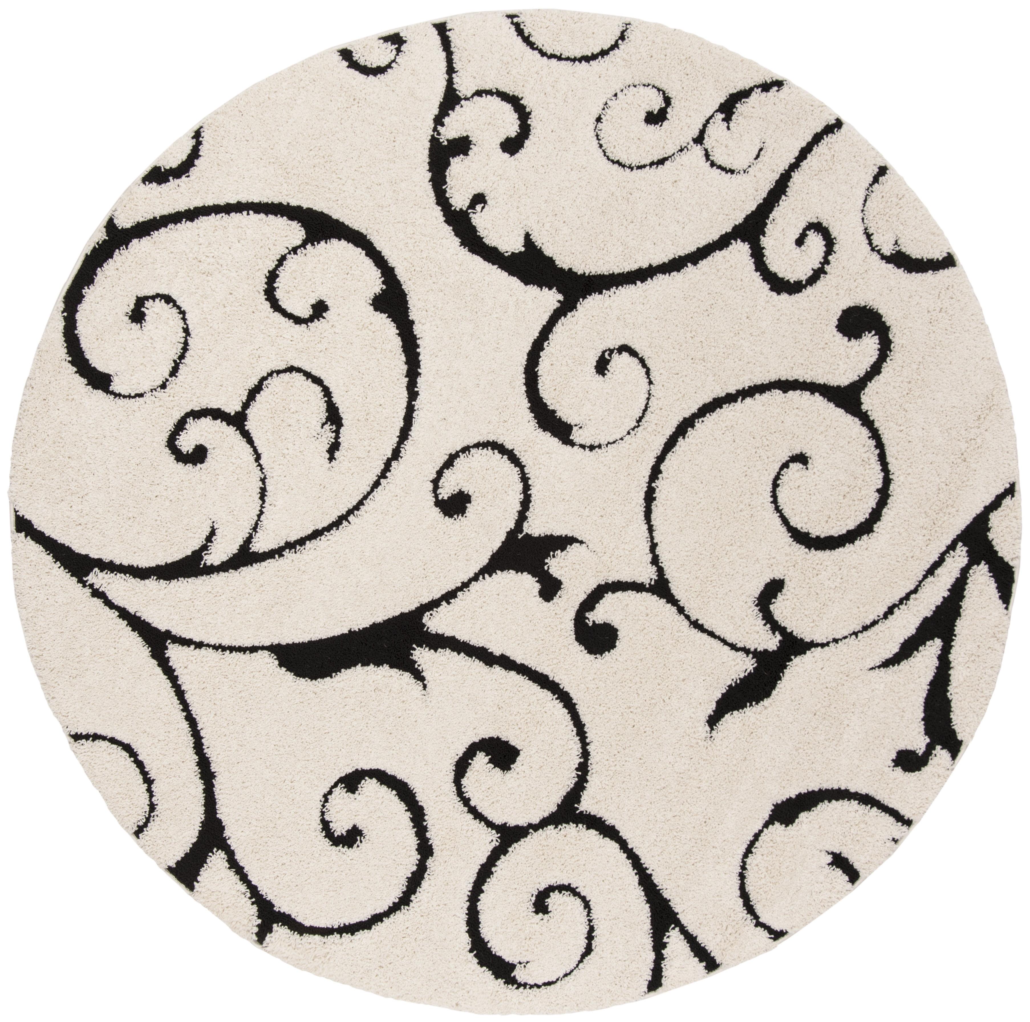 Florida Shag SG455 Power Loomed Indoor Area Rug - Ivory/Black - 6'7" round - Safavieh.