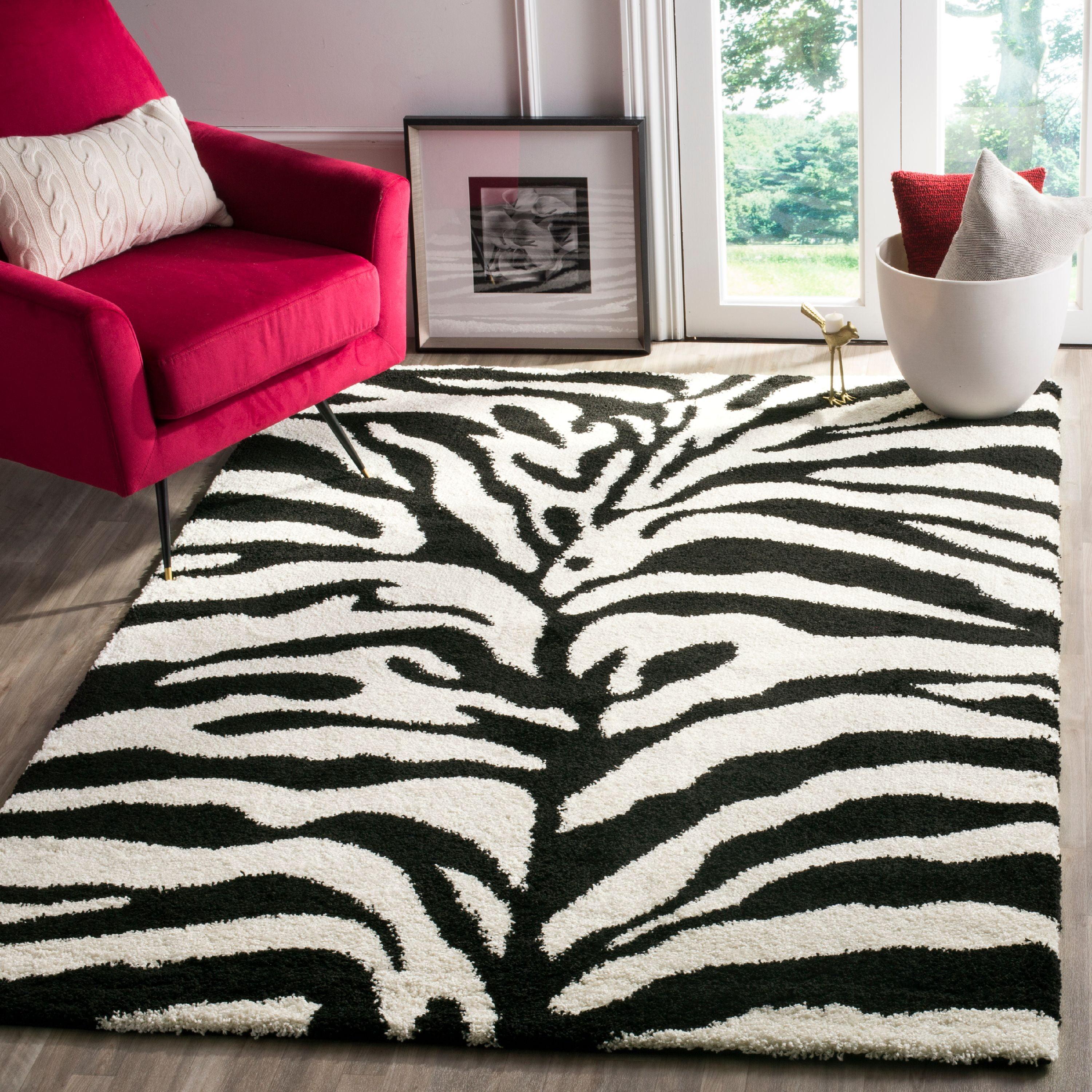 Florida Shag SG452 Power Loomed Indoor Area Rug - Ivory/Black - 5'3"x7'6" - Safavieh.