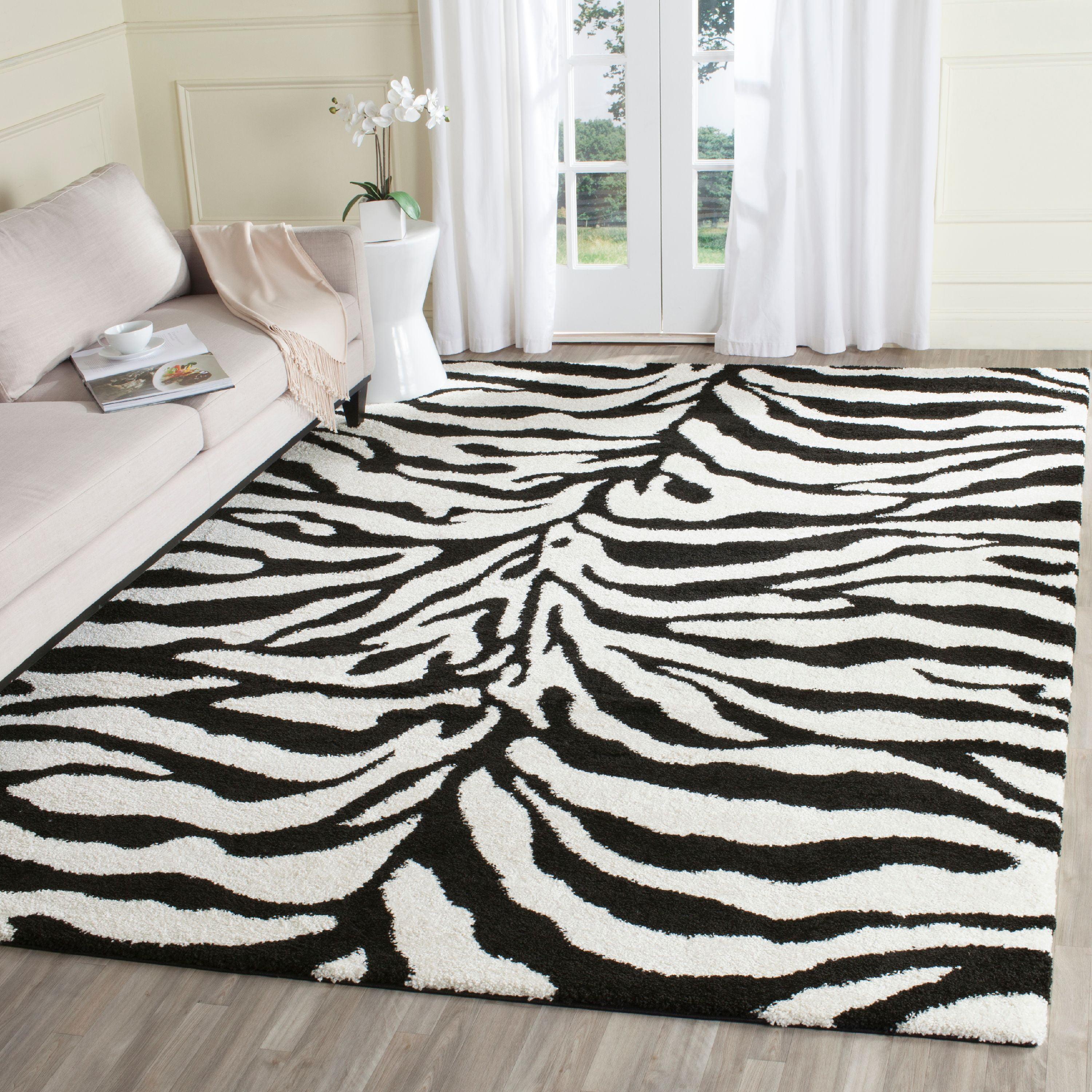 Florida Shag SG452 Power Loomed Indoor Area Rug - Ivory/Black - 8'x10' - Safavieh.