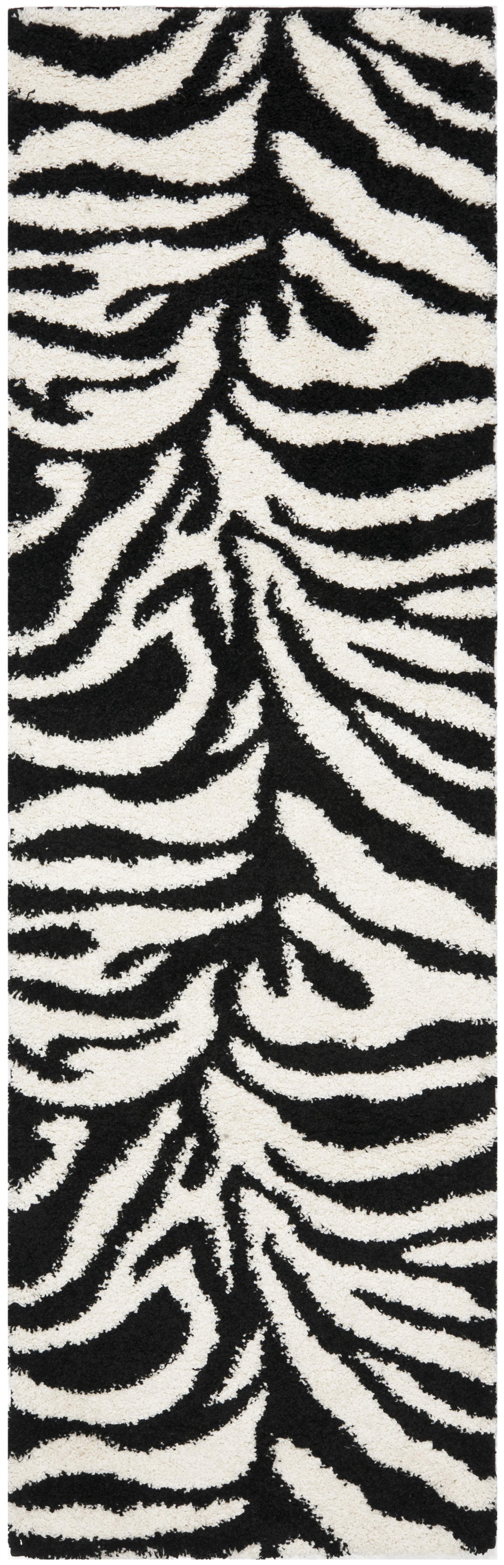 Florida Shag SG452 Power Loomed Indoor Runner Rug - Ivory/Black - 2'3"x11' - Safavieh.