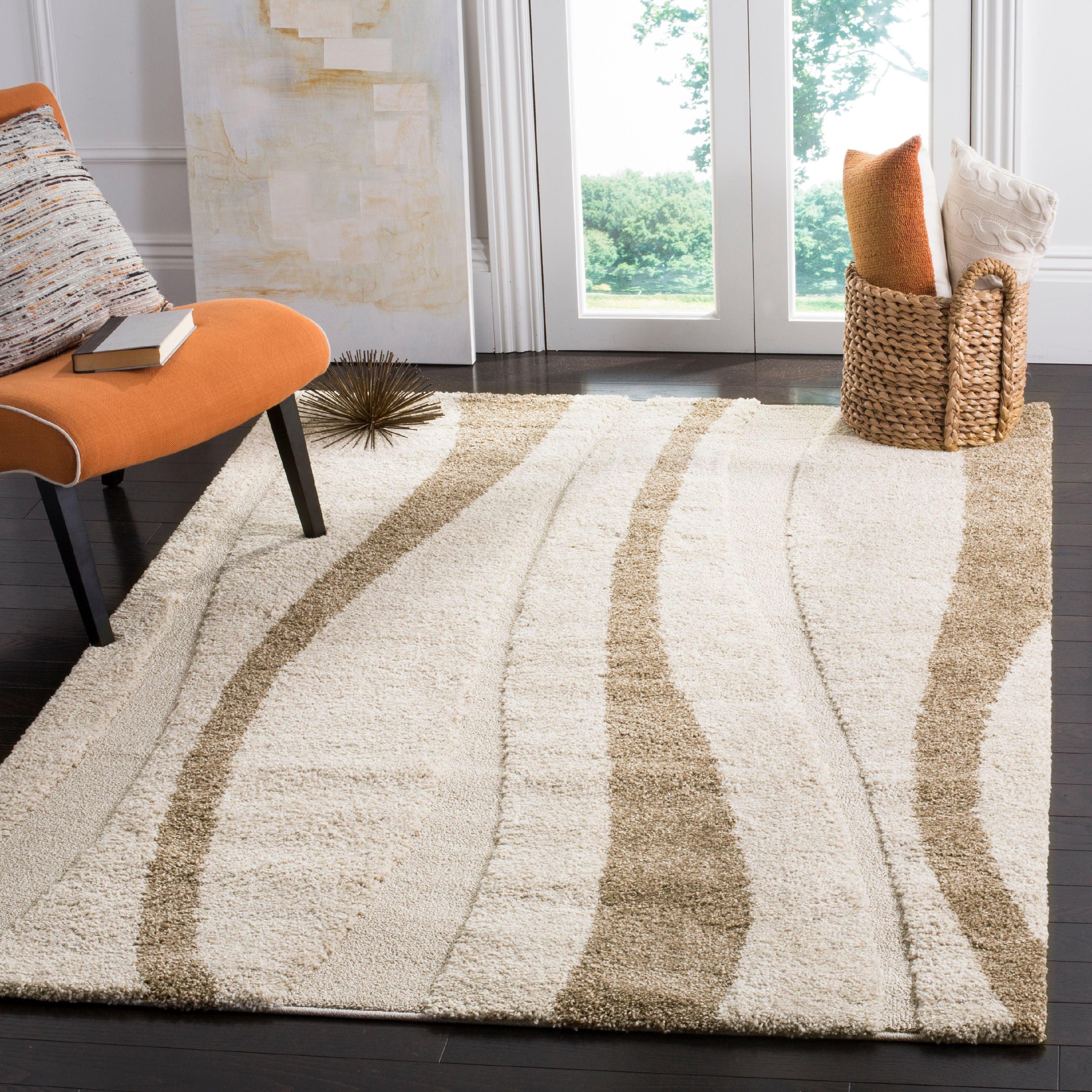 Florida Shag SG451 Power Loomed Indoor Area Rug - Cream/Dark Brown - 4'x6' - Safavieh.