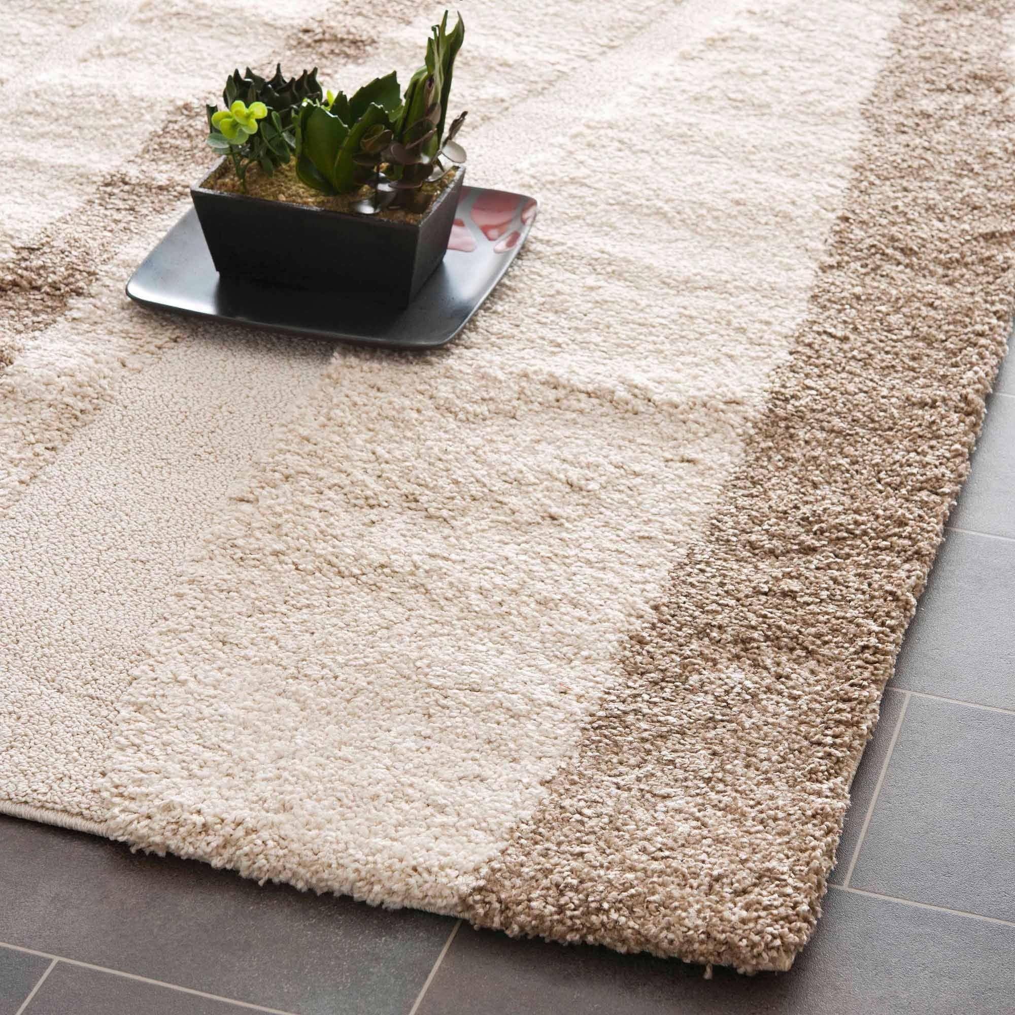 Cream and Dark Brown Square Shag Area Rug