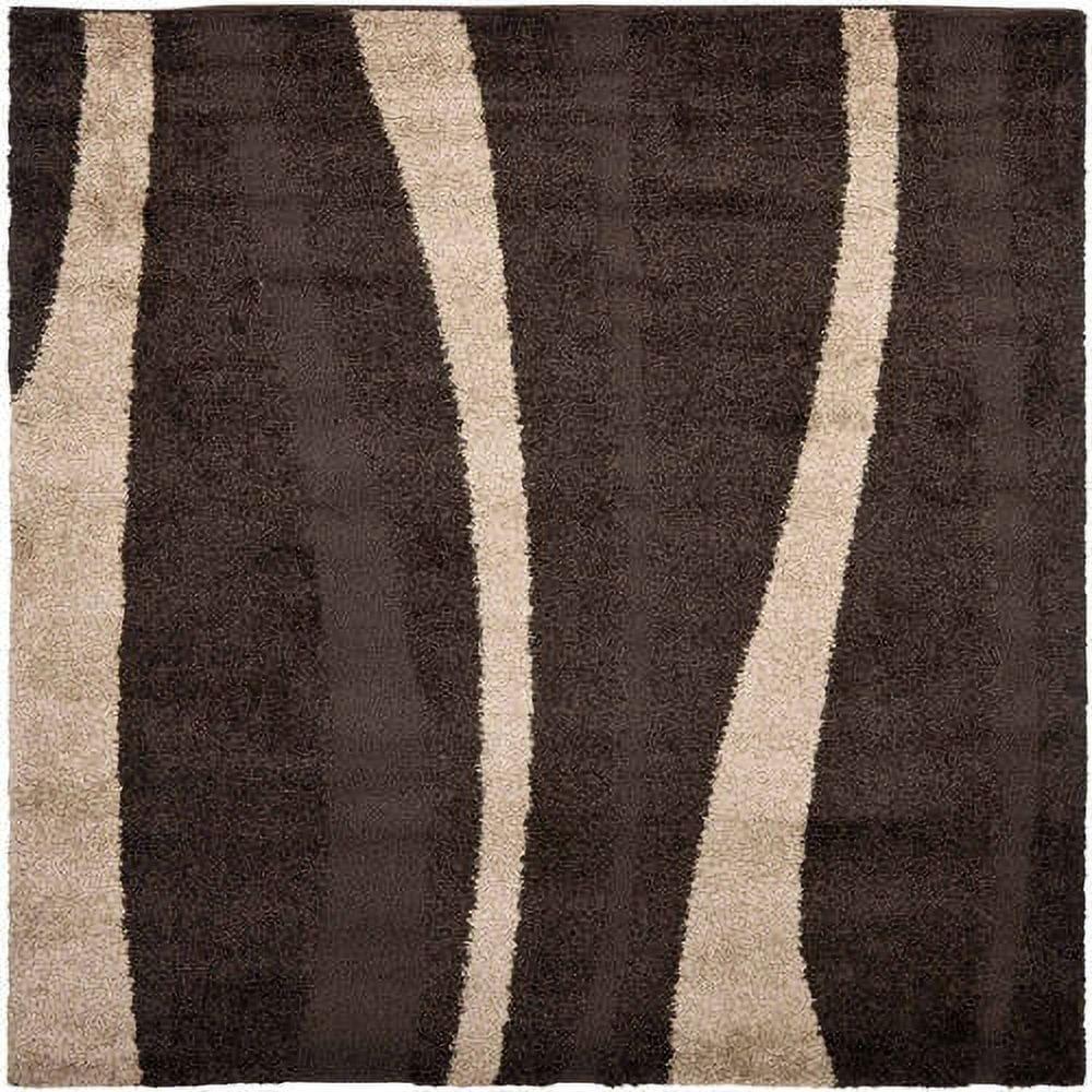 SAFAVIEH Florida Ellen Abstract Shag Area Rug, Dark Brown/Beige, 6'7" x 6'7" Square