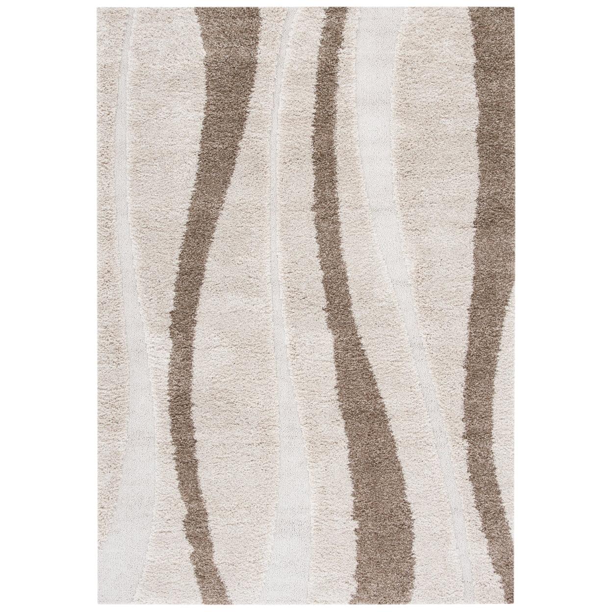 SAFAVIEH Florida Ellen Abstract Shag Runner Rug, Cream/Dark Brown, 2'3" x 8'
