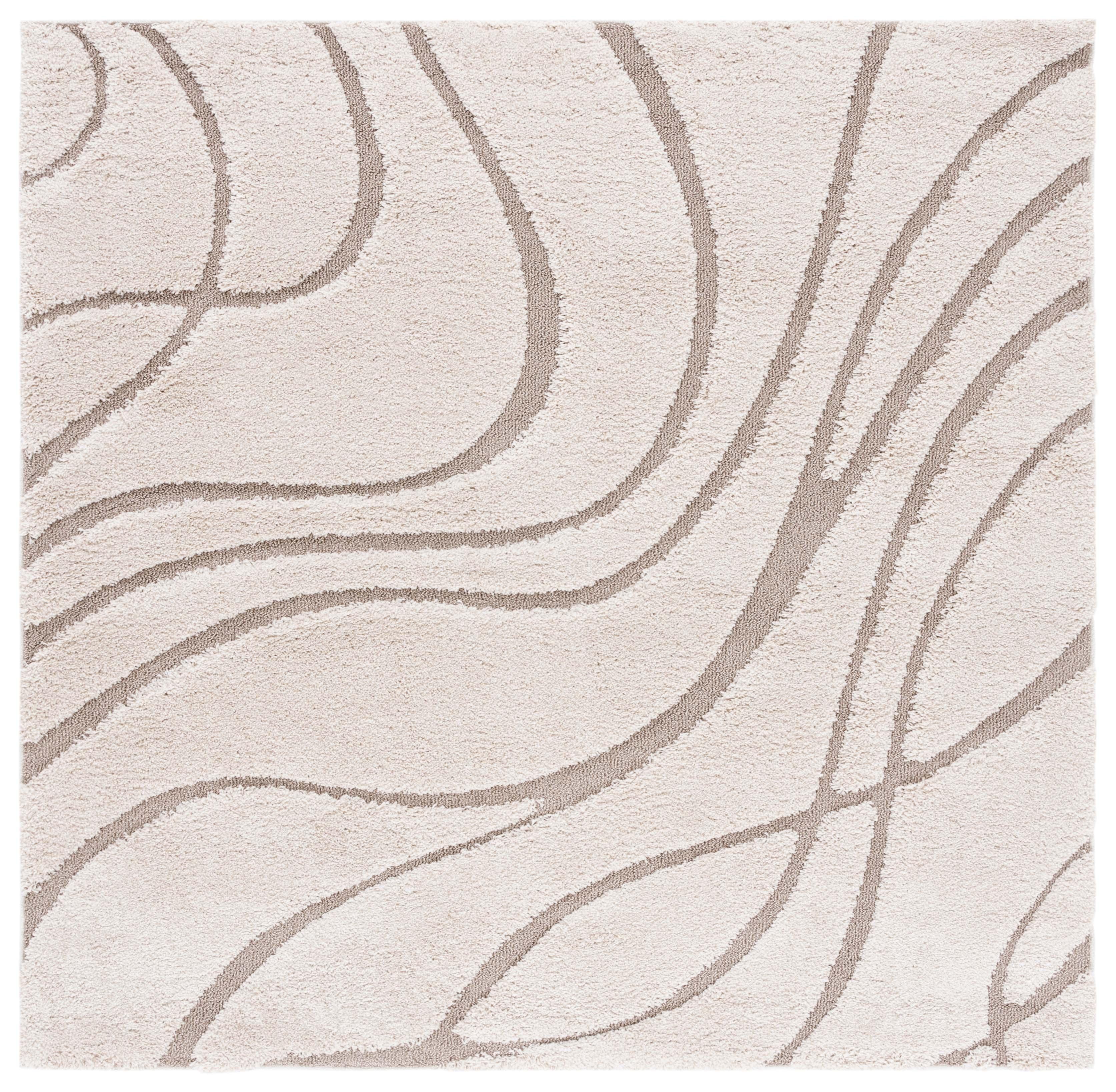 Florida Shag SG470 Power Loomed Indoor Accent Rug - Cream/Beige - 4'x4' Square - Safavieh