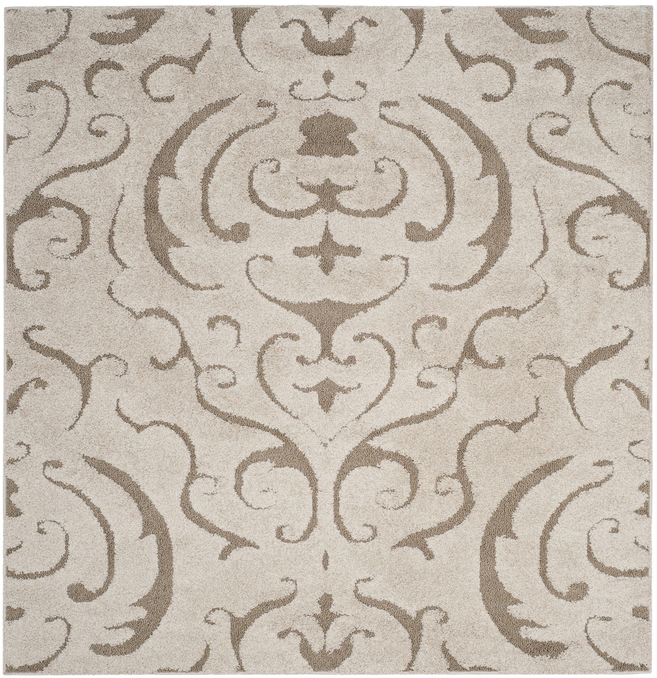 Ivory and Beige Floral Shag Square Area Rug