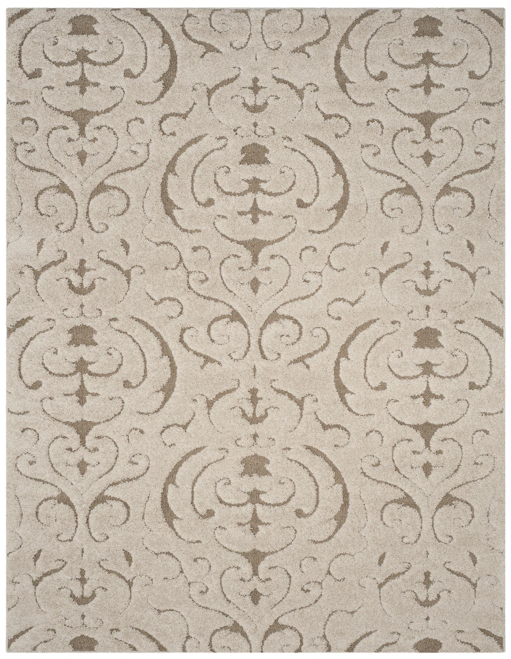 Cream and Beige Floral Shag Area Rug 8'6" x 12'