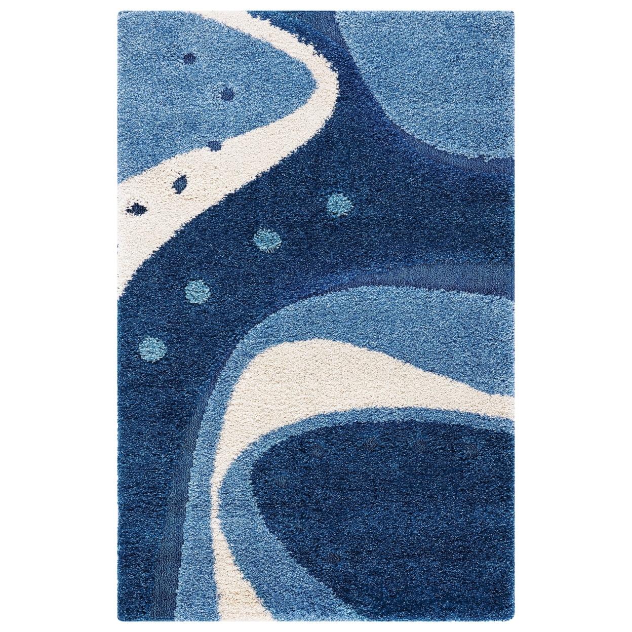 Dark Blue and Ivory 4' x 6' Shag Area Rug