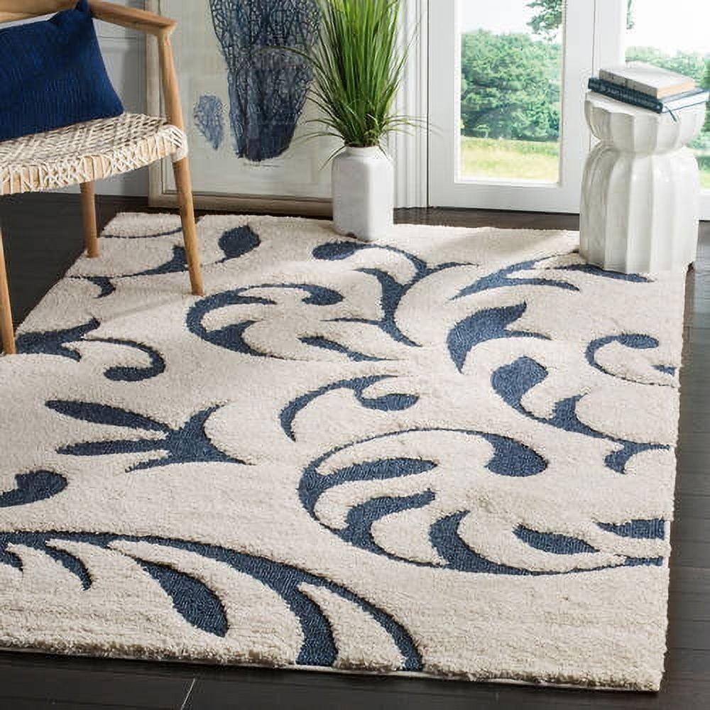 SAFAVIEH Florida Lavonne Floral Plush Shag Area Rug, Cream/Blue, 4' x 6'