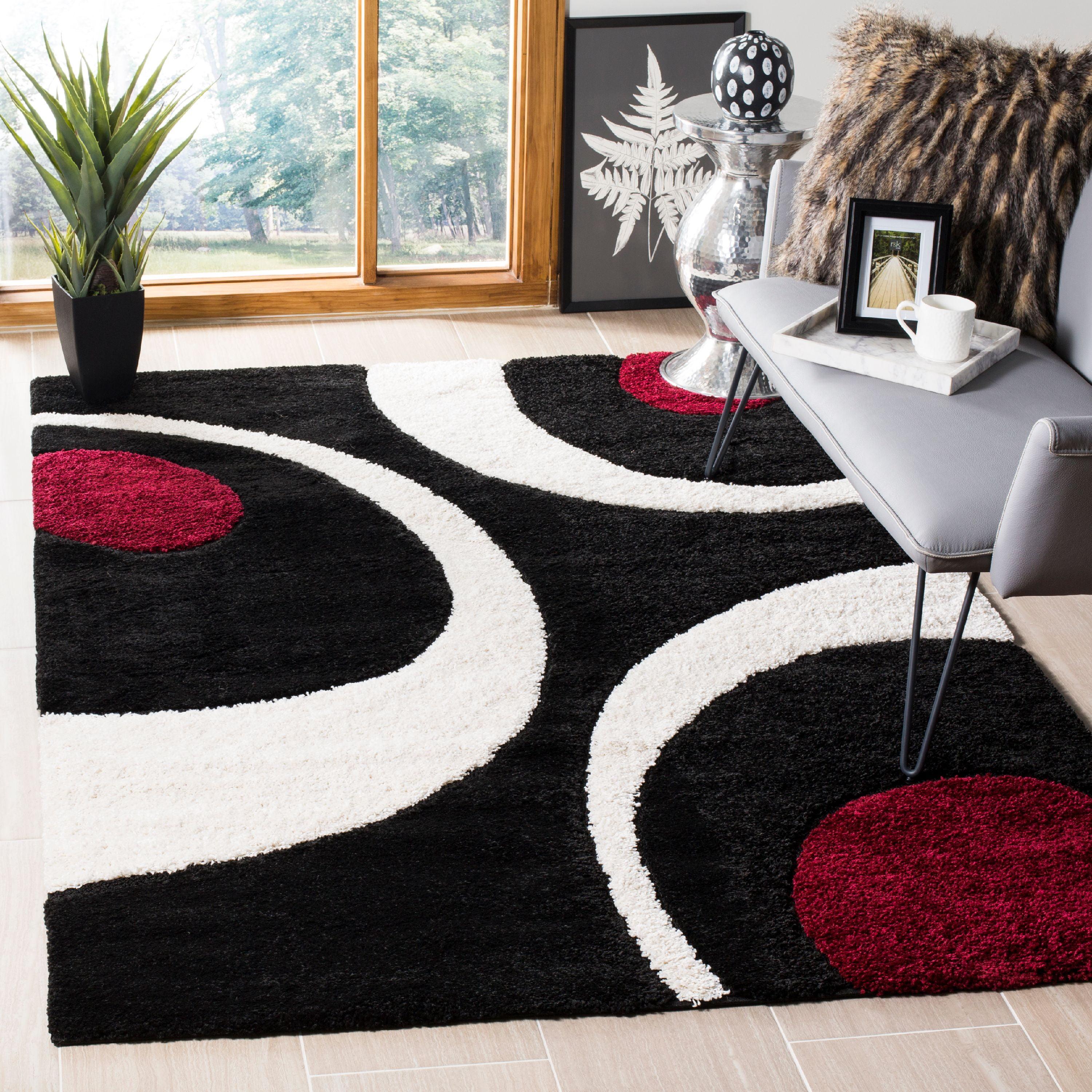 Handmade Tufted Black/Ivory Synthetic Shag Rug, 4x6 Feet