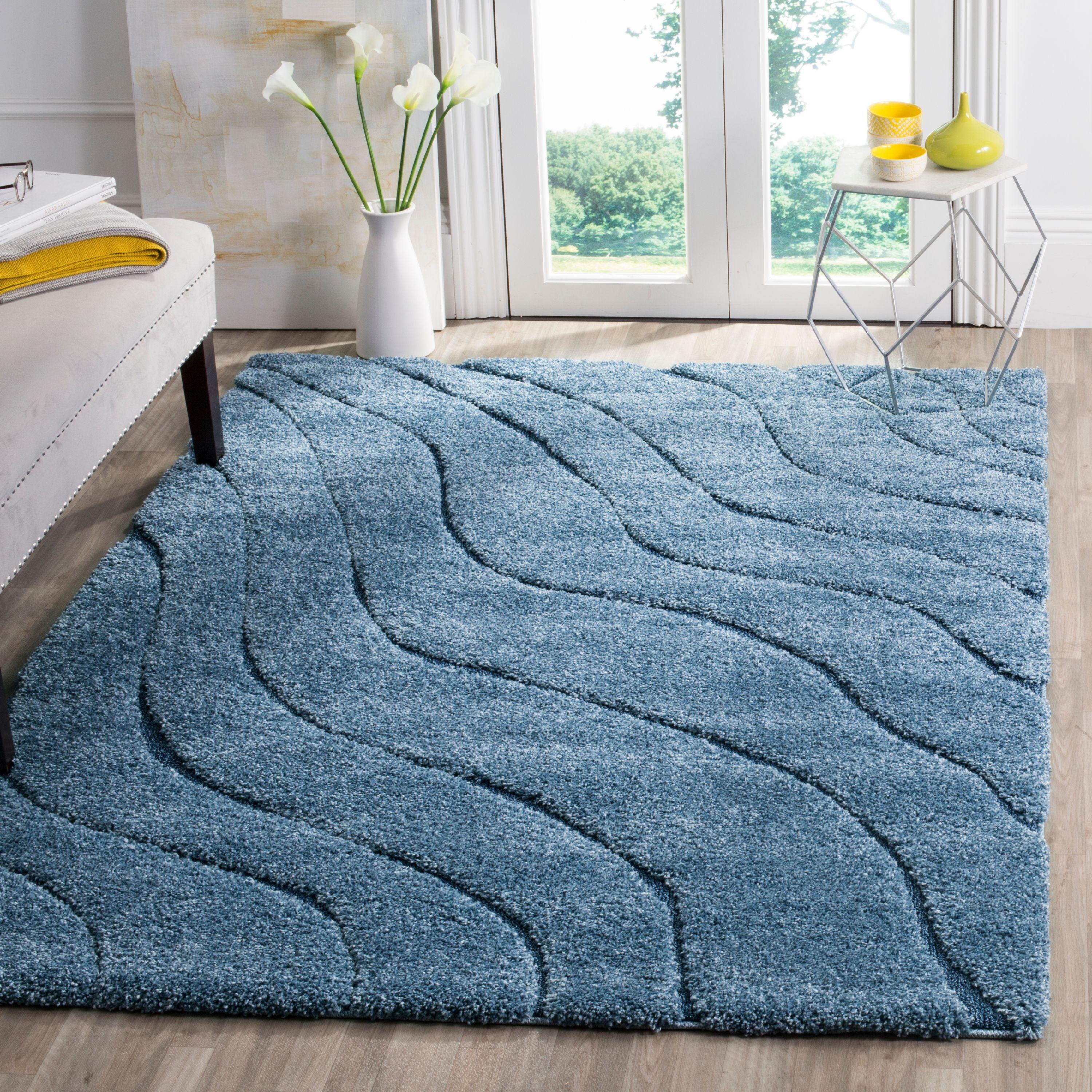 Florida Shag SG472 Power Loomed Indoor Area Rug - Light Blue/Blue - 5'3"x7'6" - Safavieh