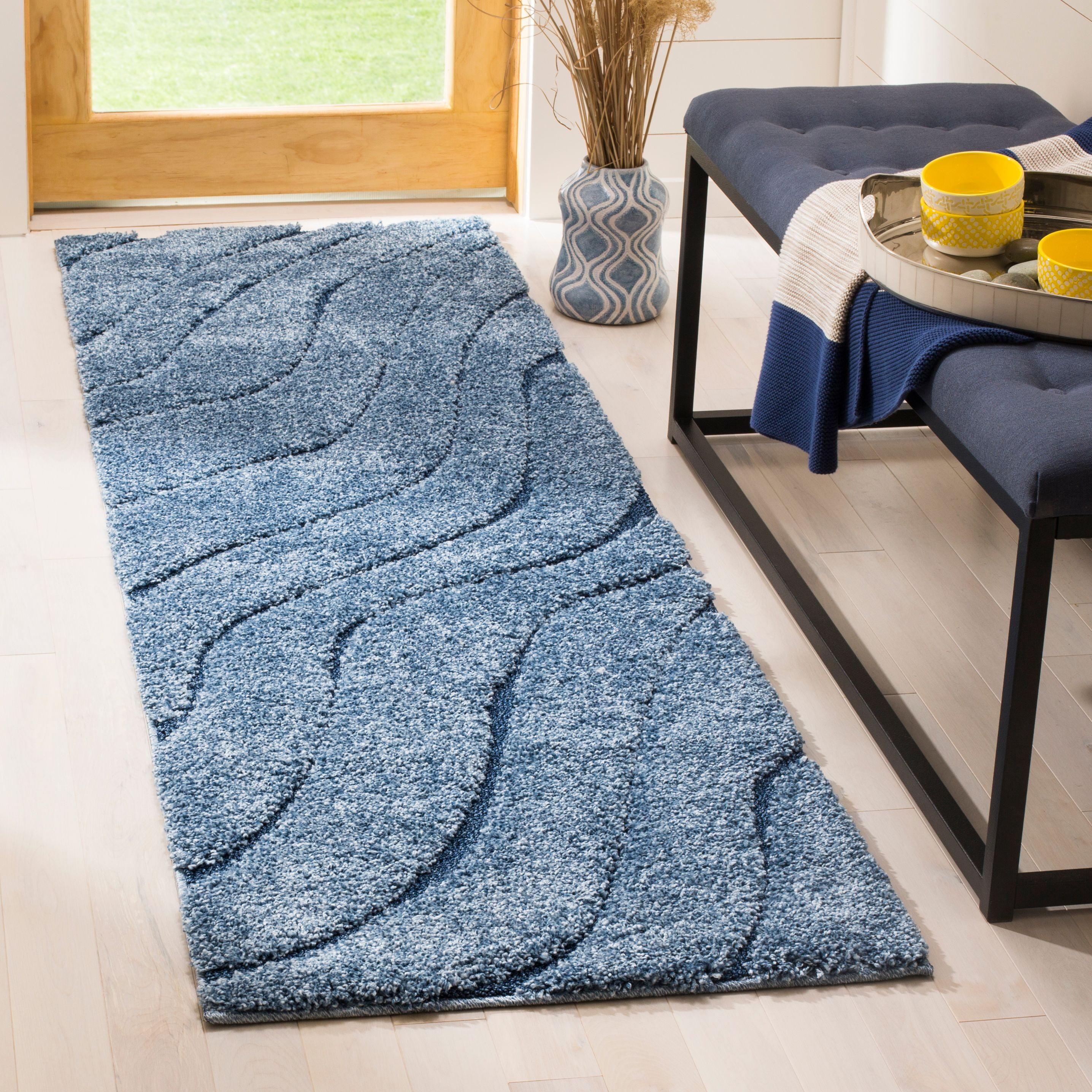 Light Blue Hand-knotted Shag Rug, 2' 3" x 9'