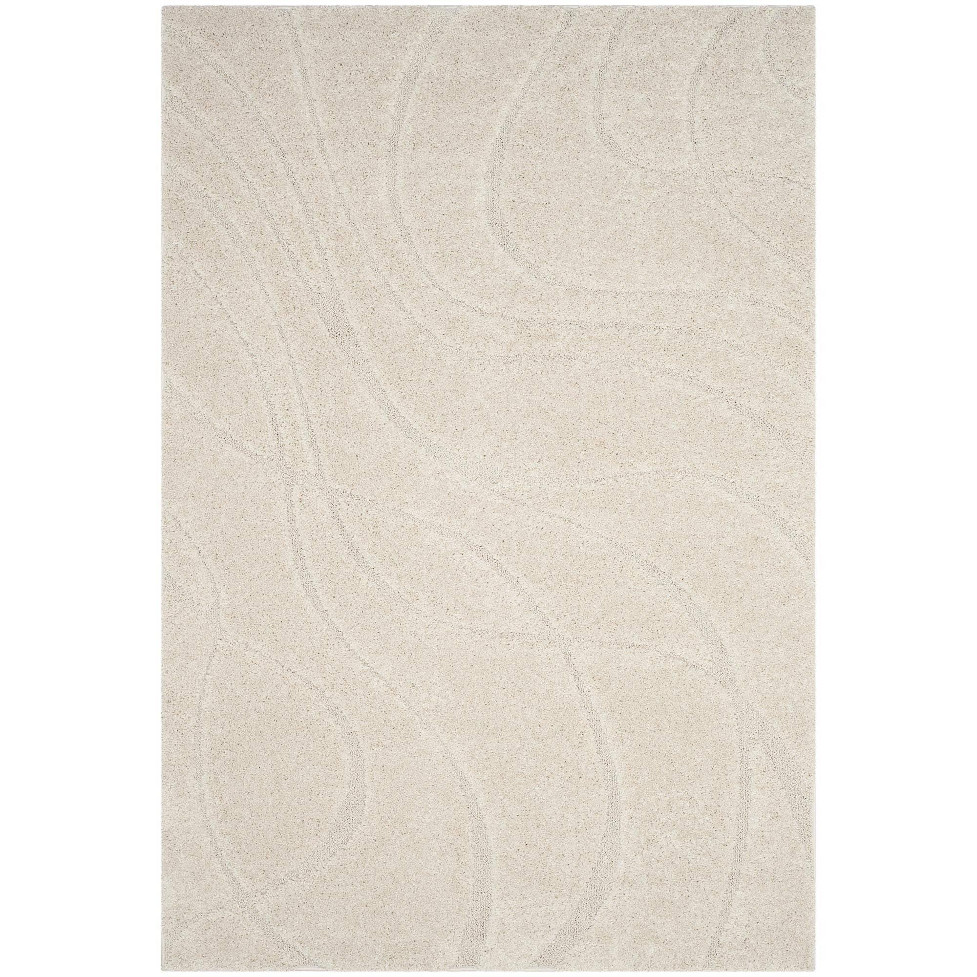 Creme Elegance 39" Round Hand-Knotted Shag Rug