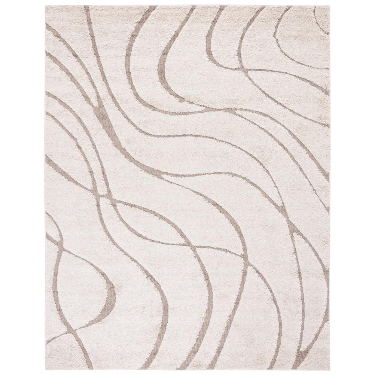 SAFAVIEH Florida Tamzen Abstract Shag Area Rug, Cream/Beige, 6'7" x 6'7" Square