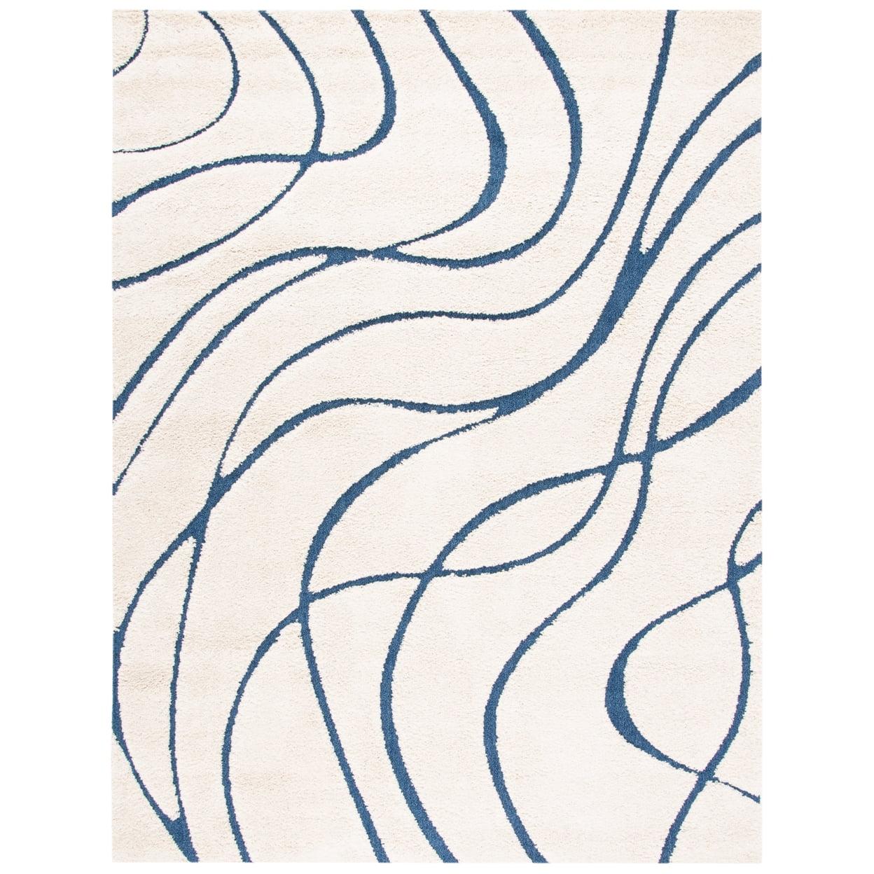 SAFAVIEH Florida Tamzen Abstract Shag Area Rug, Cream/Blue, 11' x 11' Square